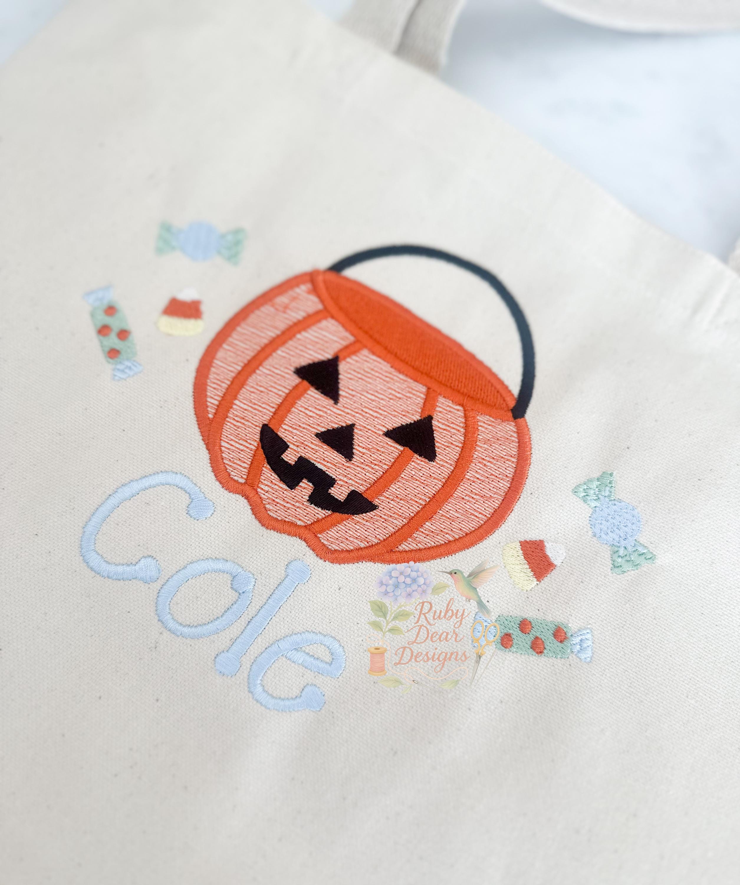 Jack O Lantern with Handle Boy Sketch with Satin Stitch Machine Embroidery Design