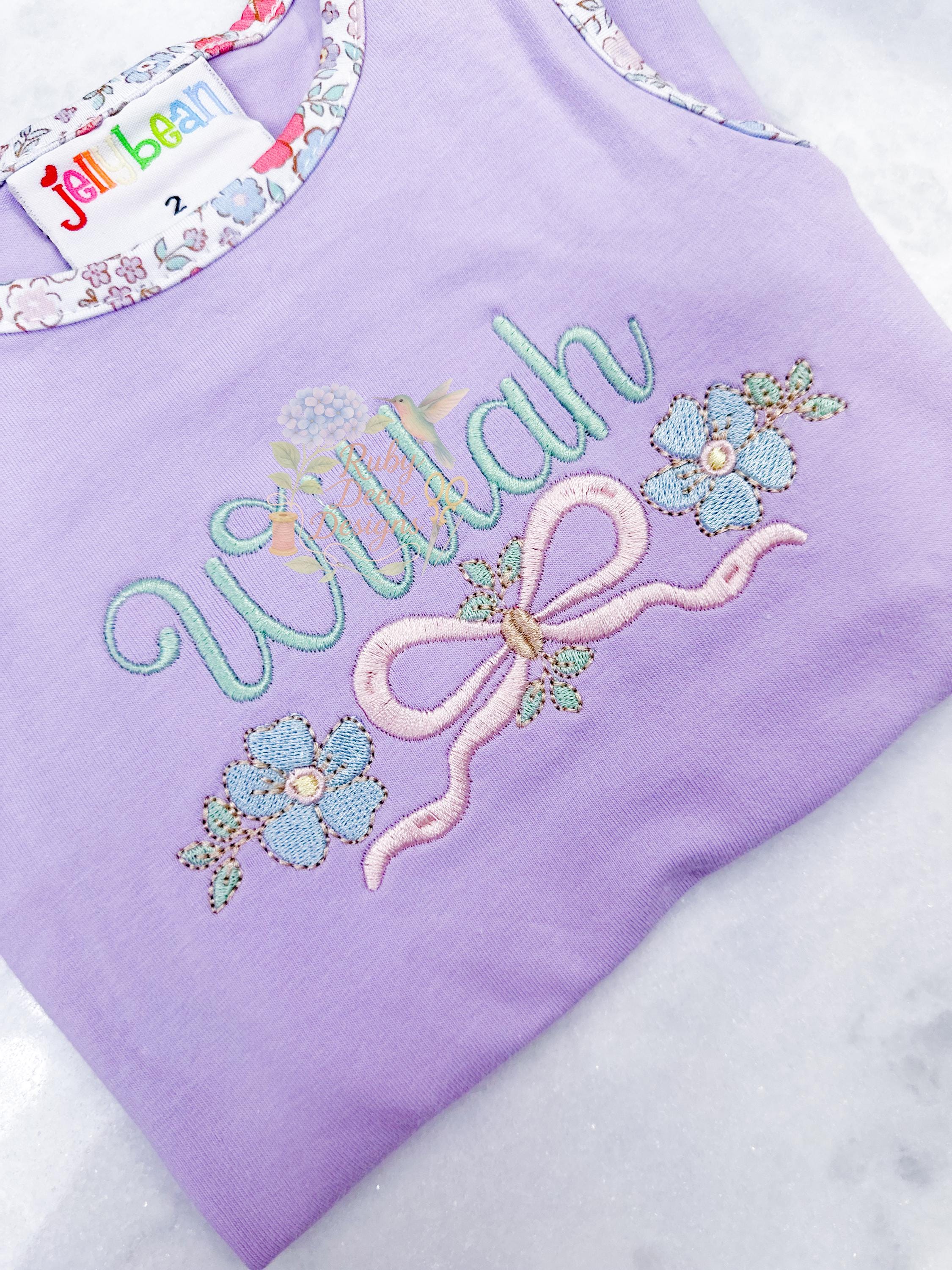 Floral Blooms Bow Frame Fill and Satin Stitch Machine Embroidery Design