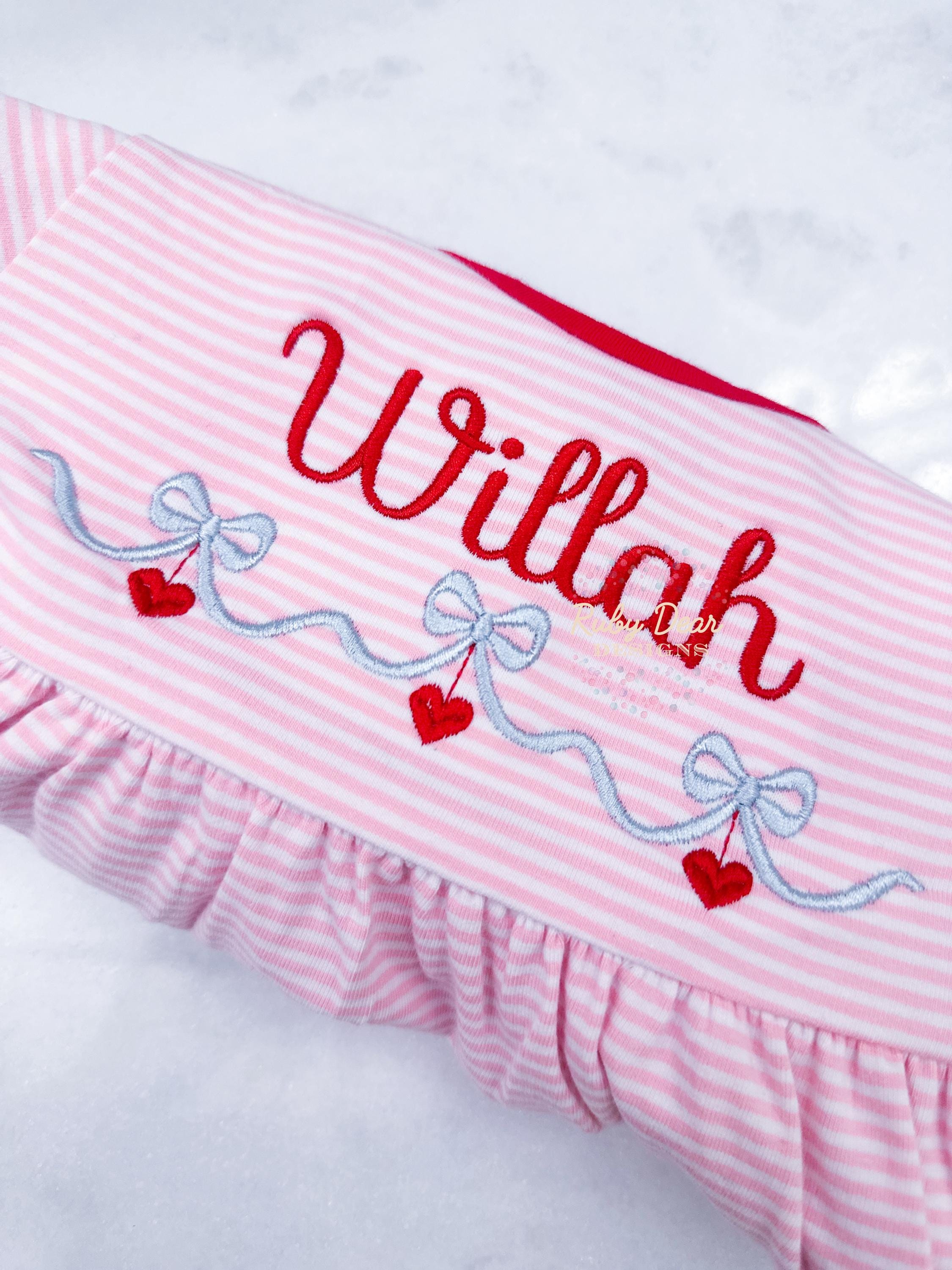 Hearts and Bows Border Satin Stitch Machine Embroidery Design