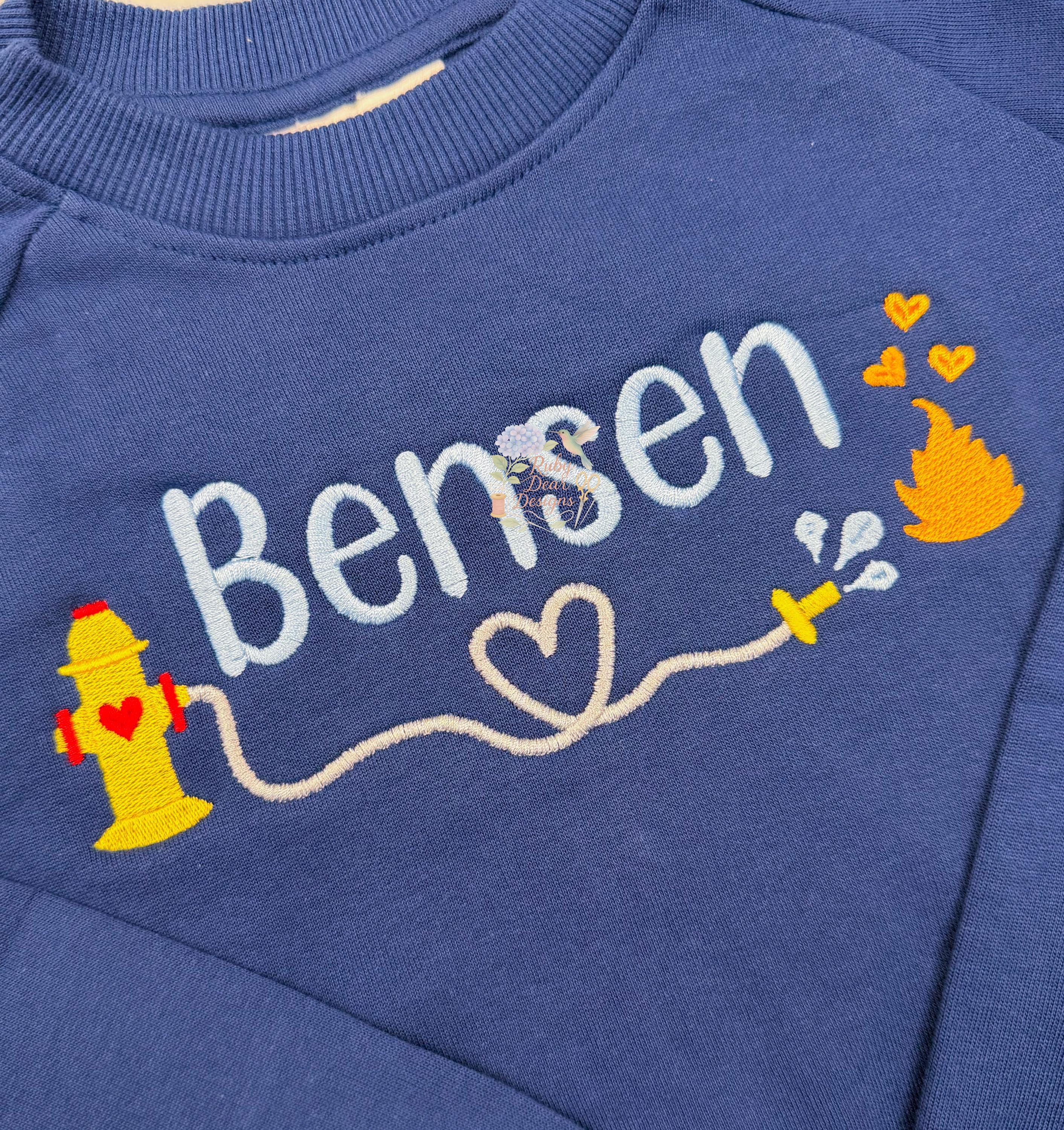 Valentine's Day Fire Hose Firefighter Satin and Fill Stitch Machine Embroidery Design