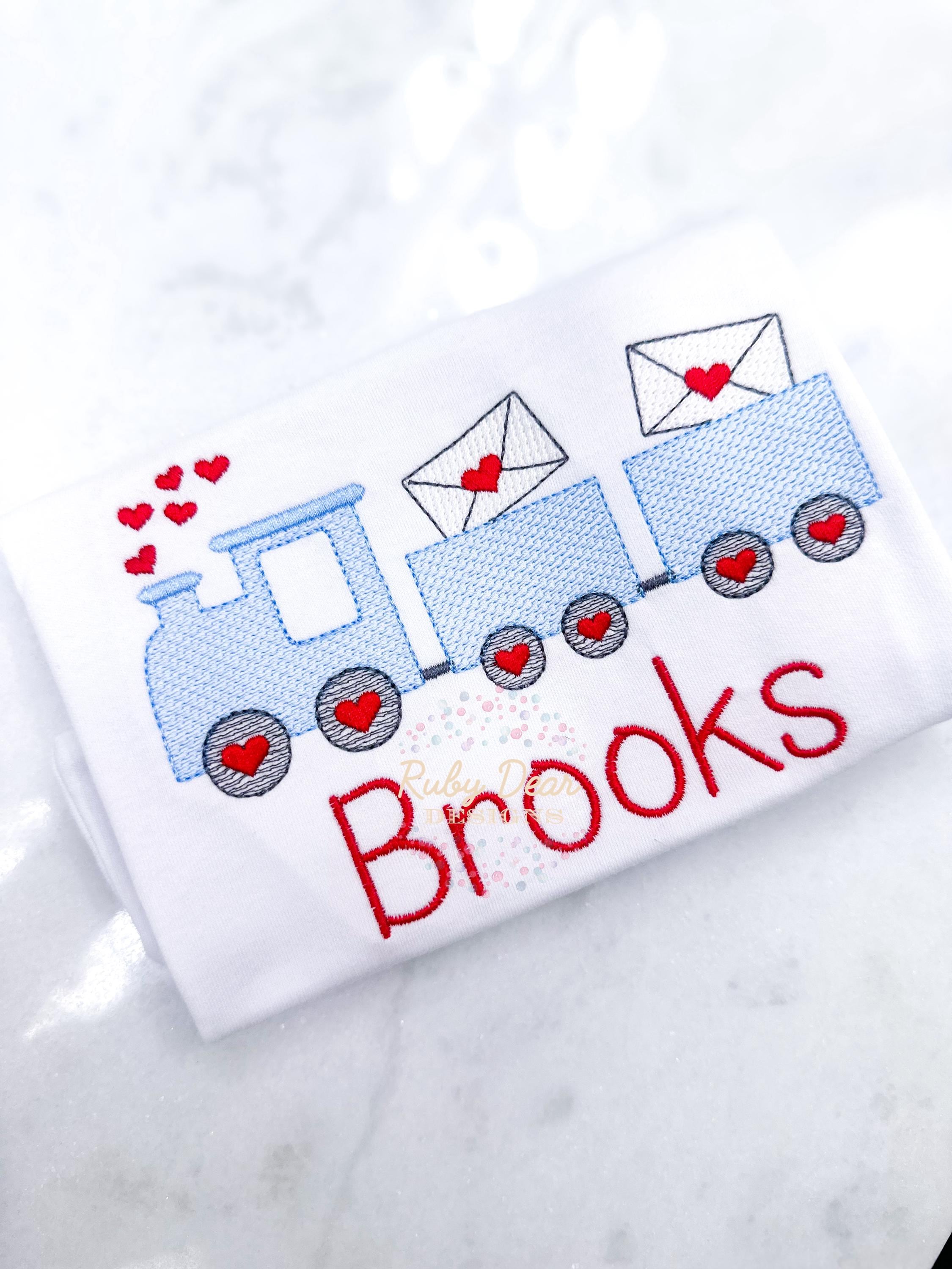 Valentine Train Sketch Stitch Machine Embroidery Design