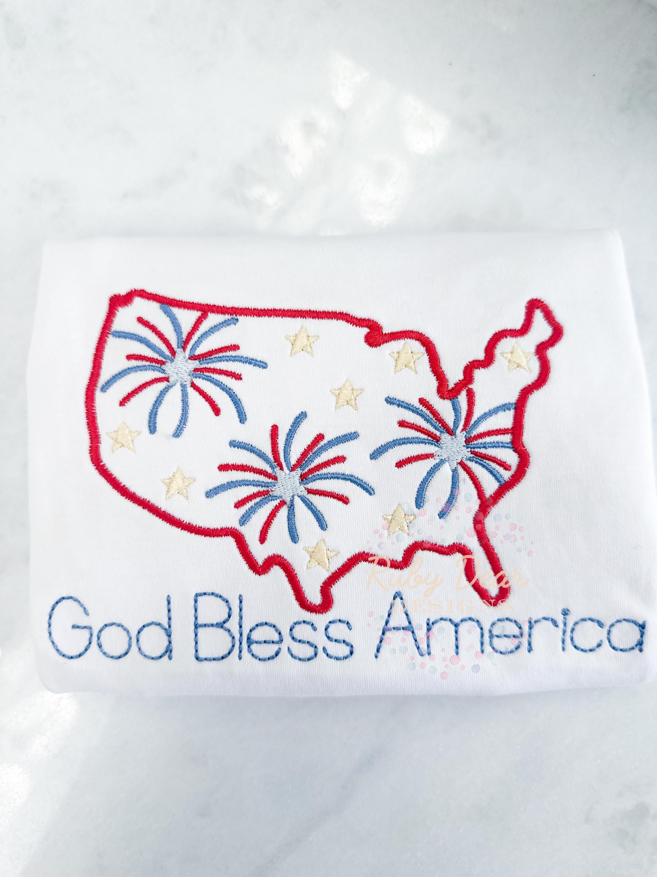 America July 4th Patriotic Outline with Firework and Stars Satin Stitch Machine Embroidery Design