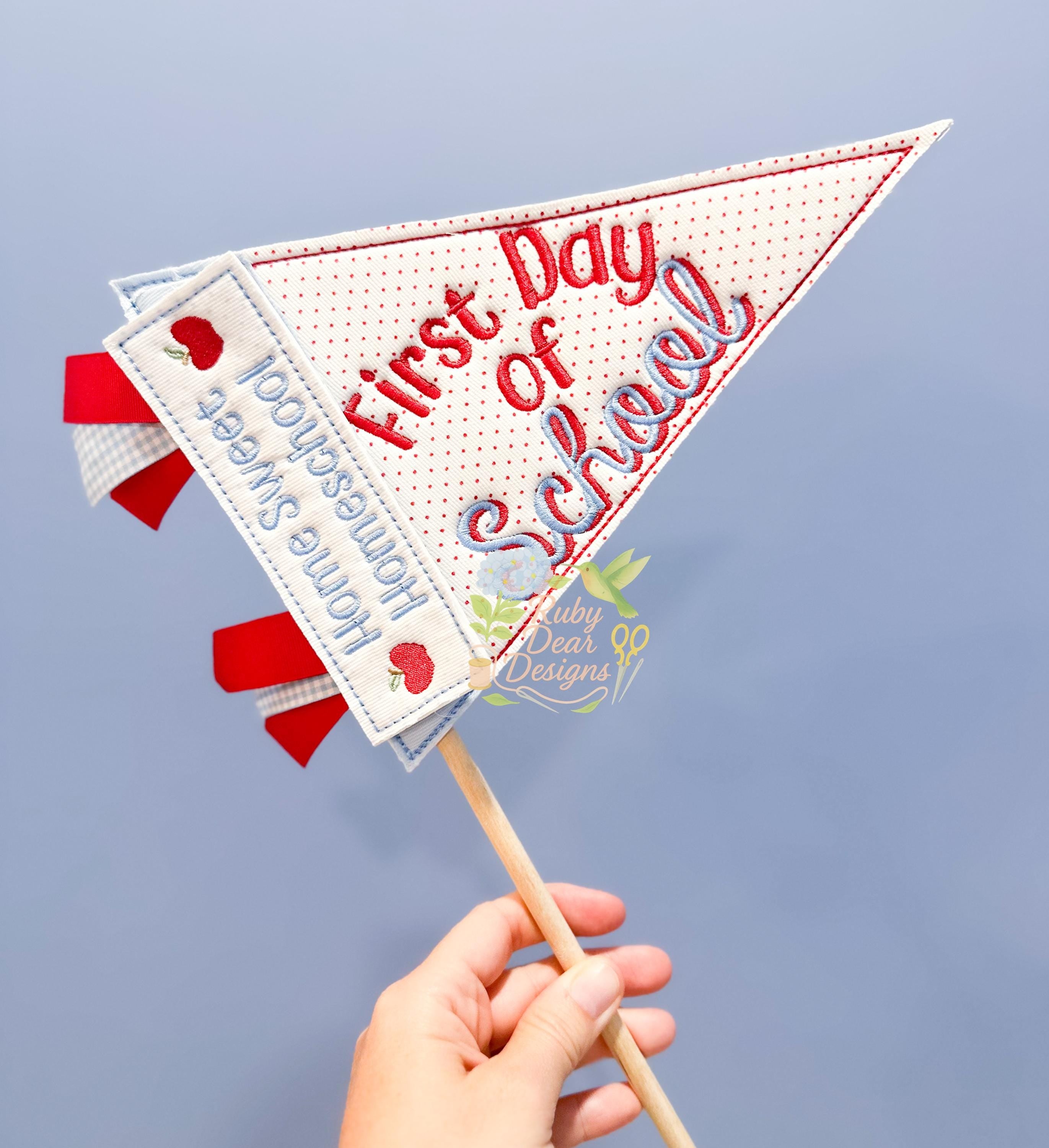 In The Hoop Pennant Back To School Bean Stitch Machine Embroidery Design