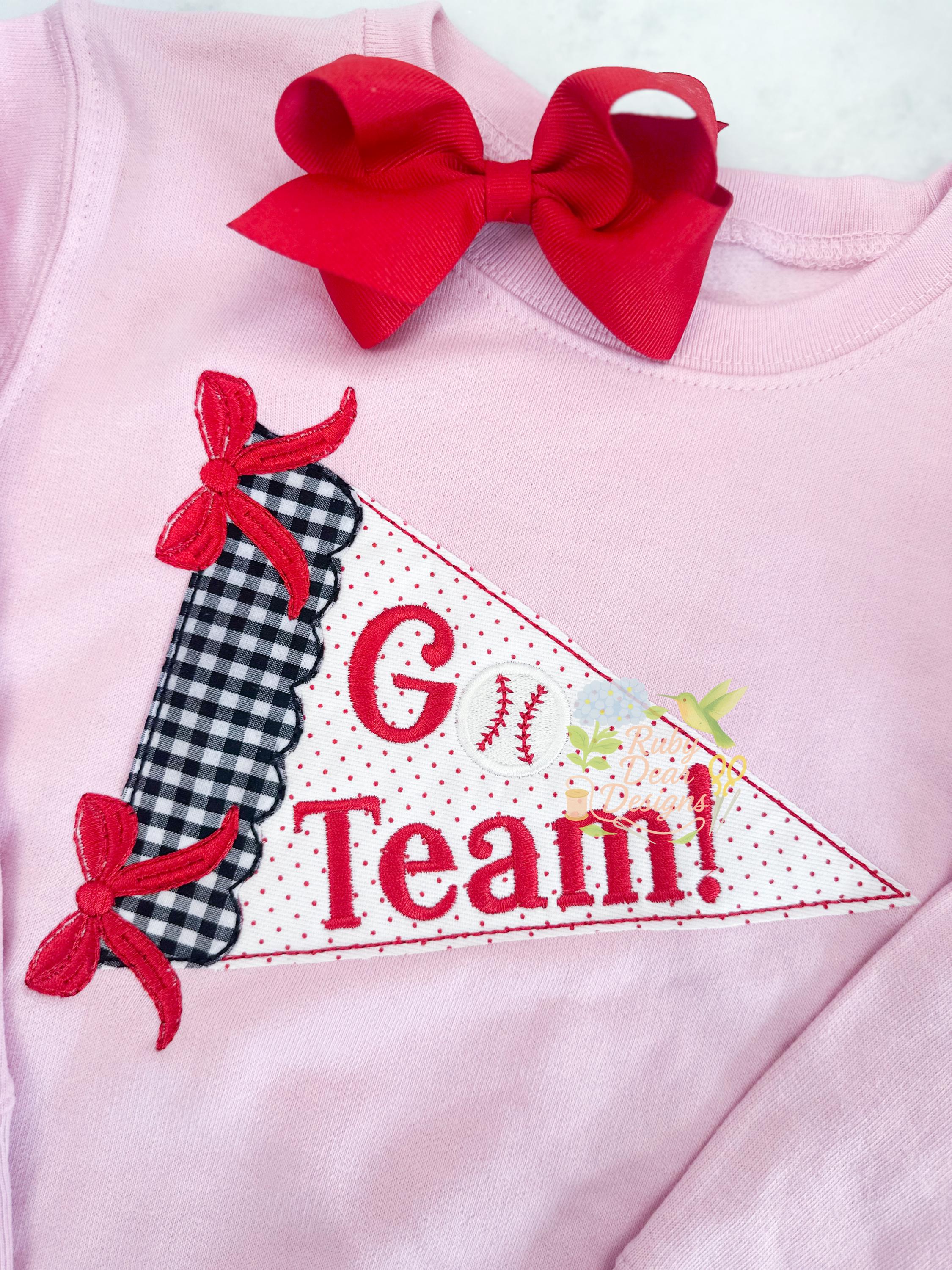 Sports Team Spirit Scallop Pennant with Bows Stitch Appliqué Machine Embroidery Design