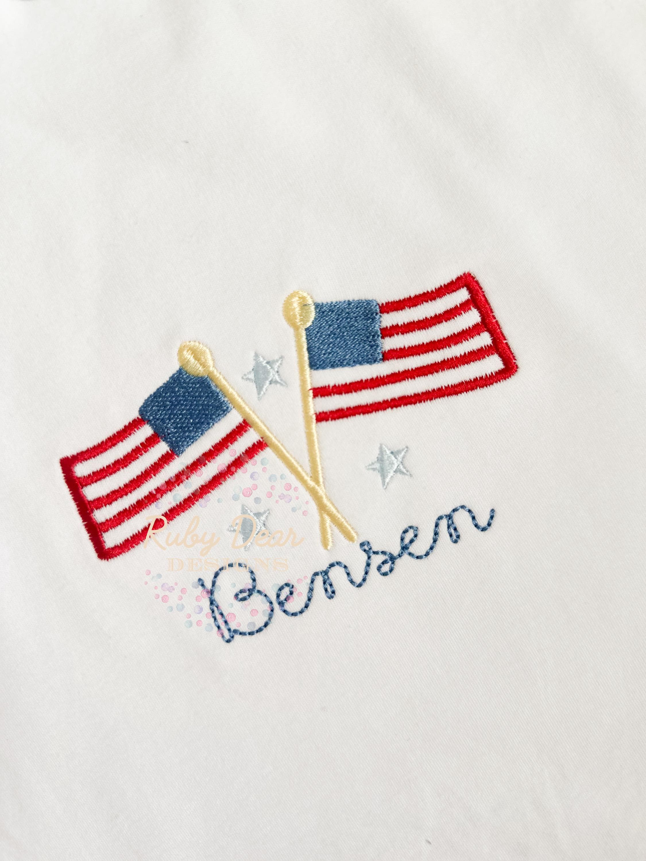 American Flag with Stars Satin Outline and Fill Stitch Machine Embroidery Design