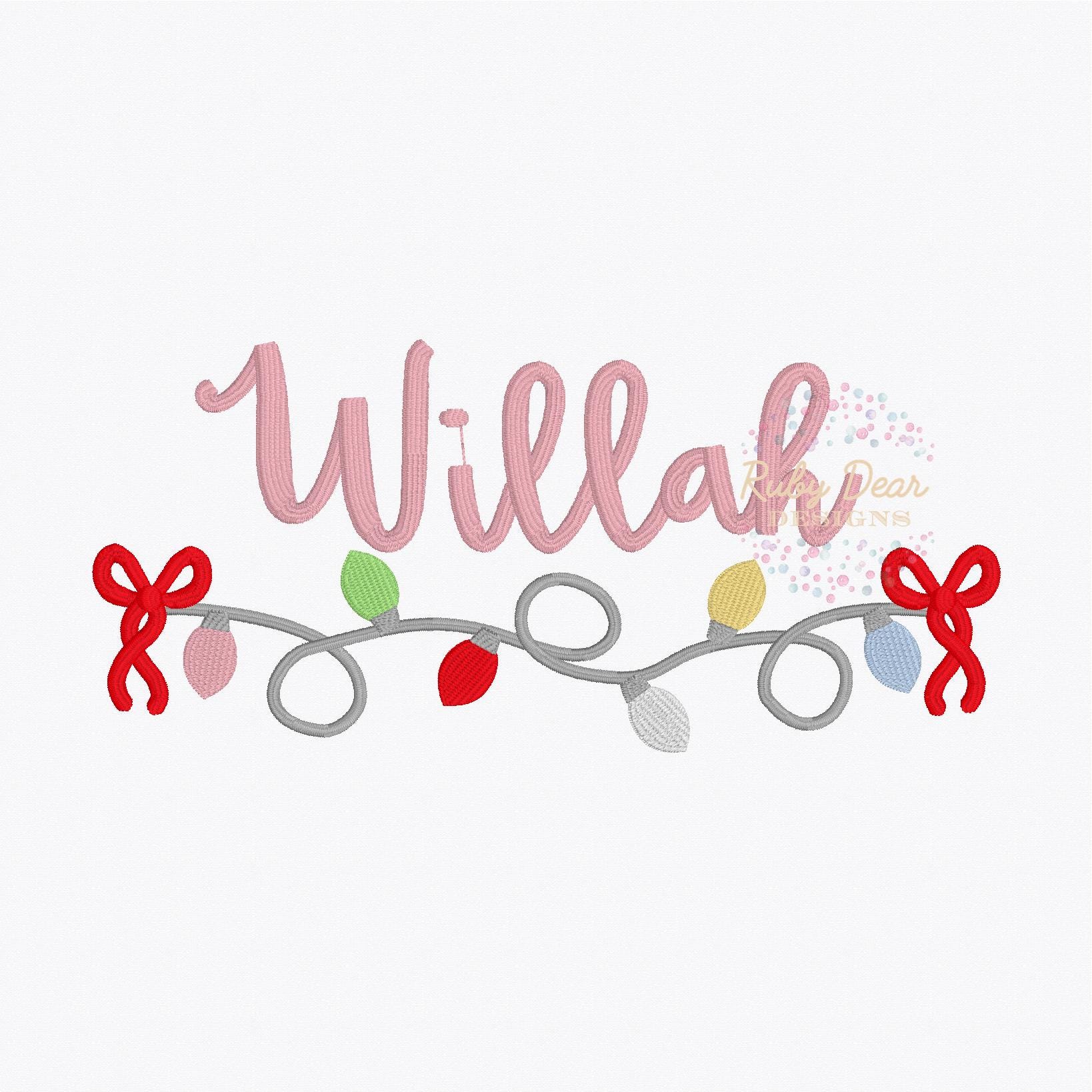 Christmas Light Strand with Bows Satin and Fill Stitch Machine Embroidery Design