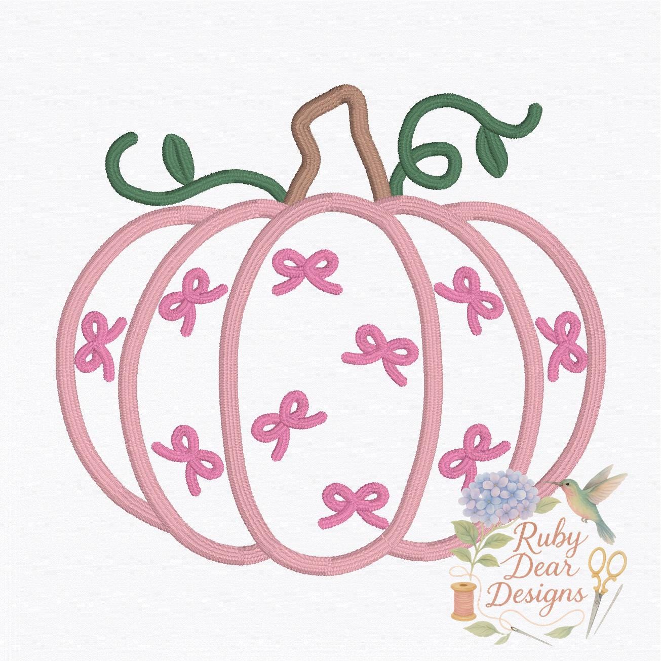 Pumpkin Appliqué with Mini Bows Satin Stitch Machine Embroidery Design