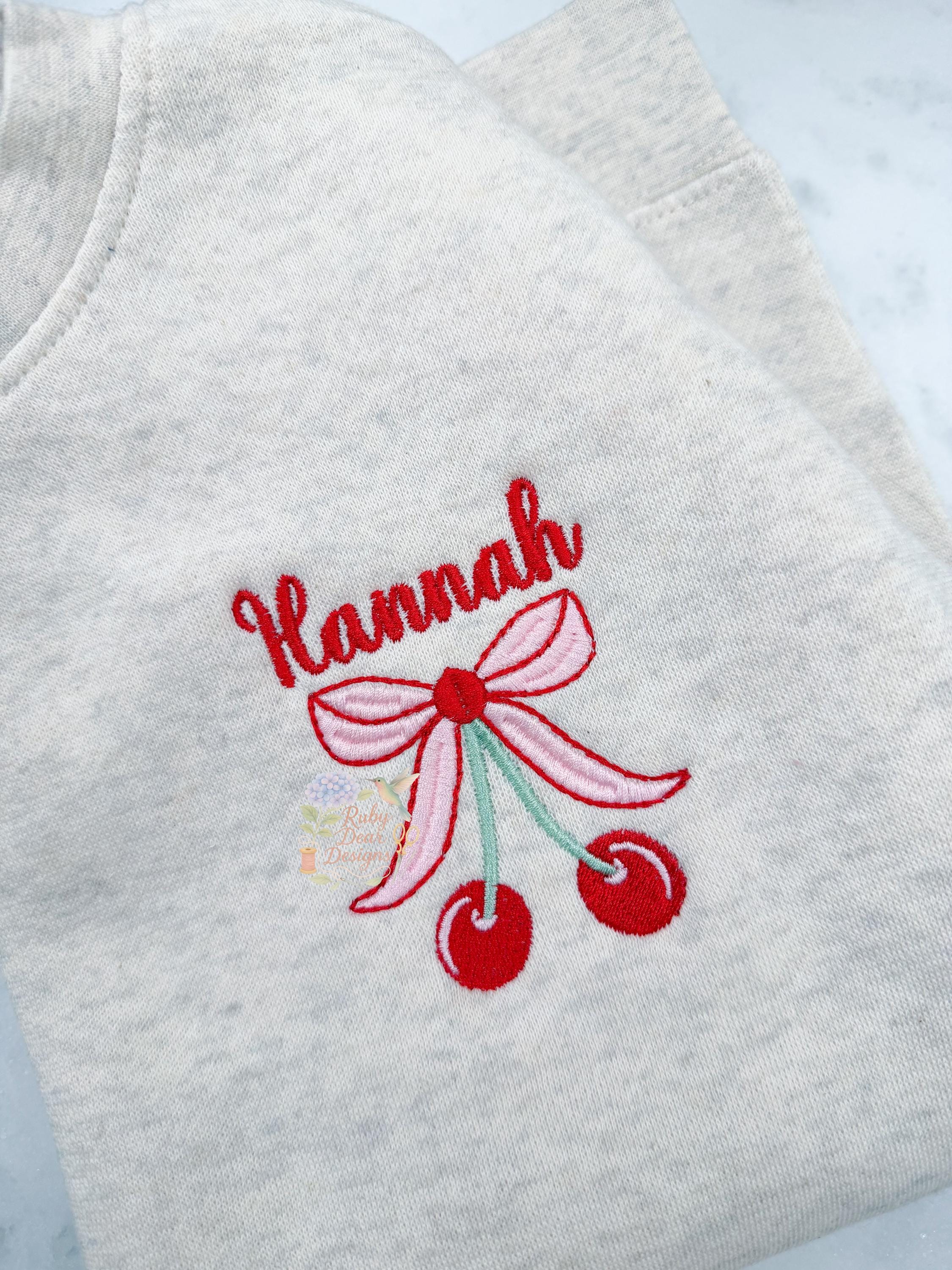 Cherry Bow Satin and Fill Stitch Machine Embroidery Design