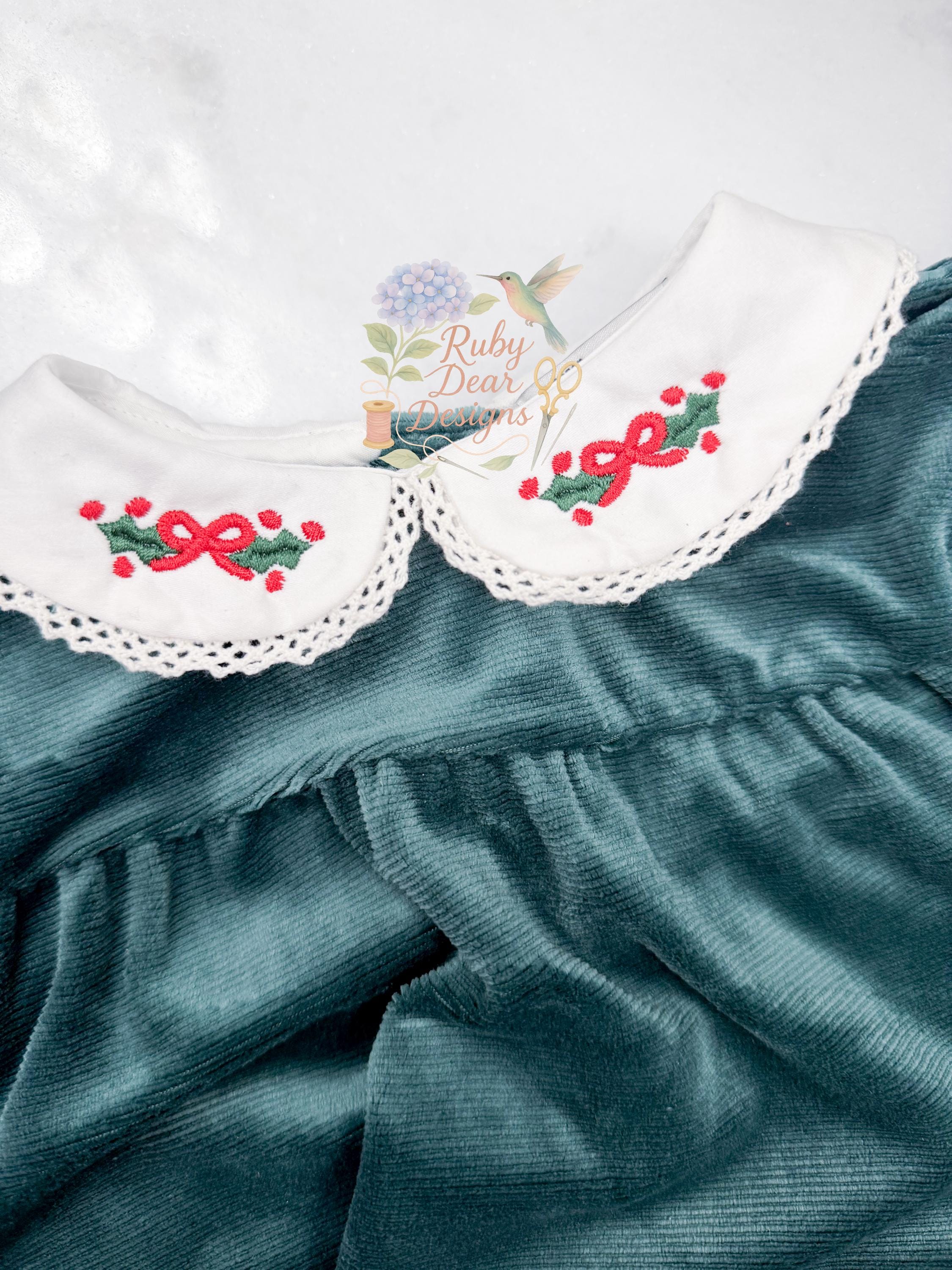 Christmas Holly Berry Bow Mini Satin Stitch Machine Embroidery Design