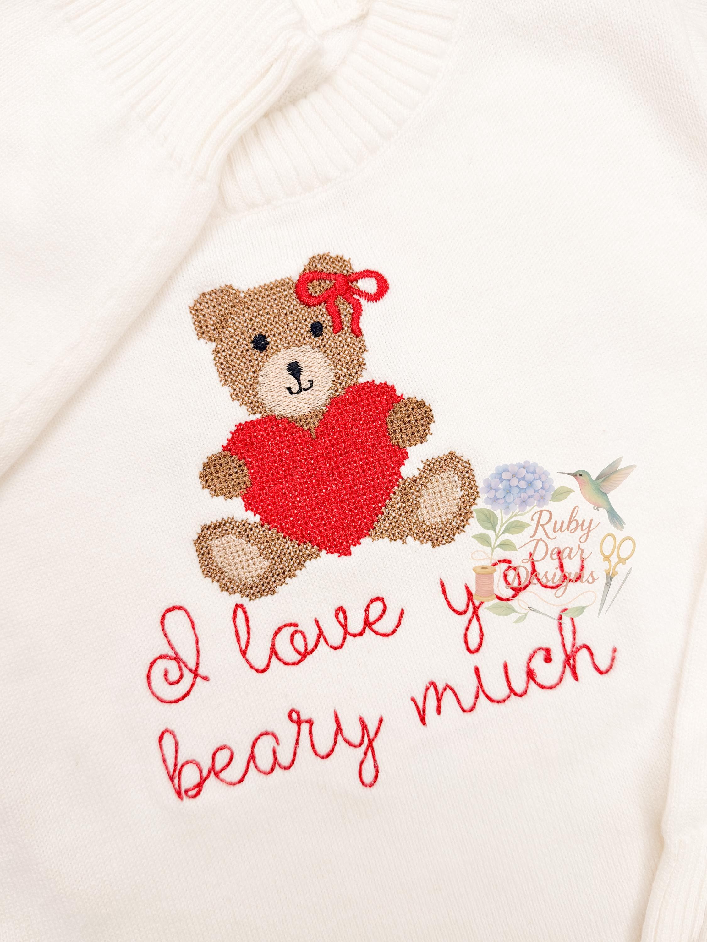 Teddy Bear Valentine with Heart Mini Cross Stitch Machine Embroidery Design