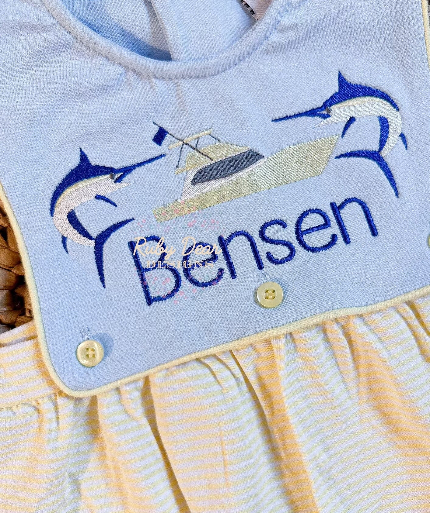 Marlins and Sportsfishing Boat Machine Embroidery Design