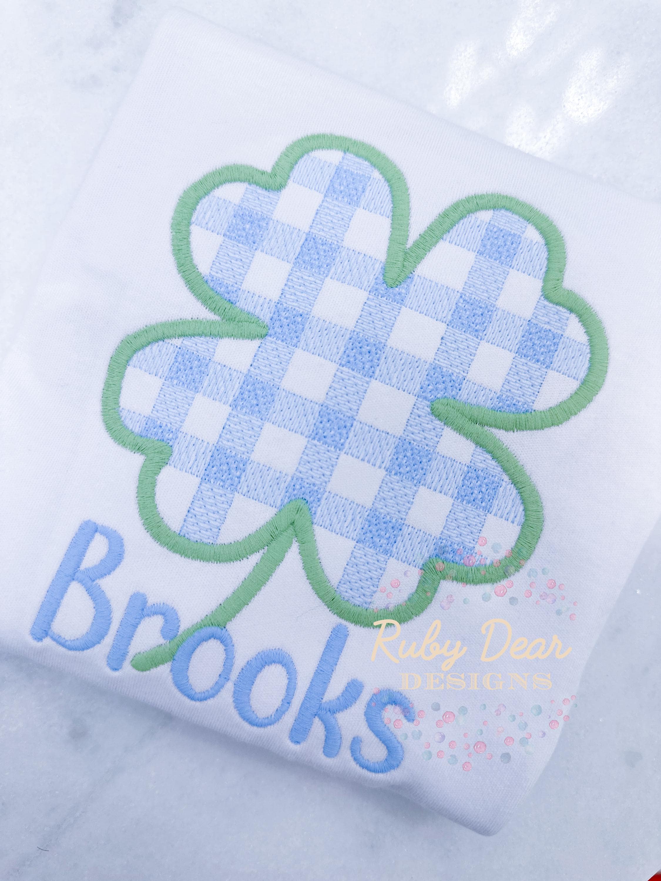 St Patrick's Clover Gingham Sketch and Satin Machine Embroidery Design