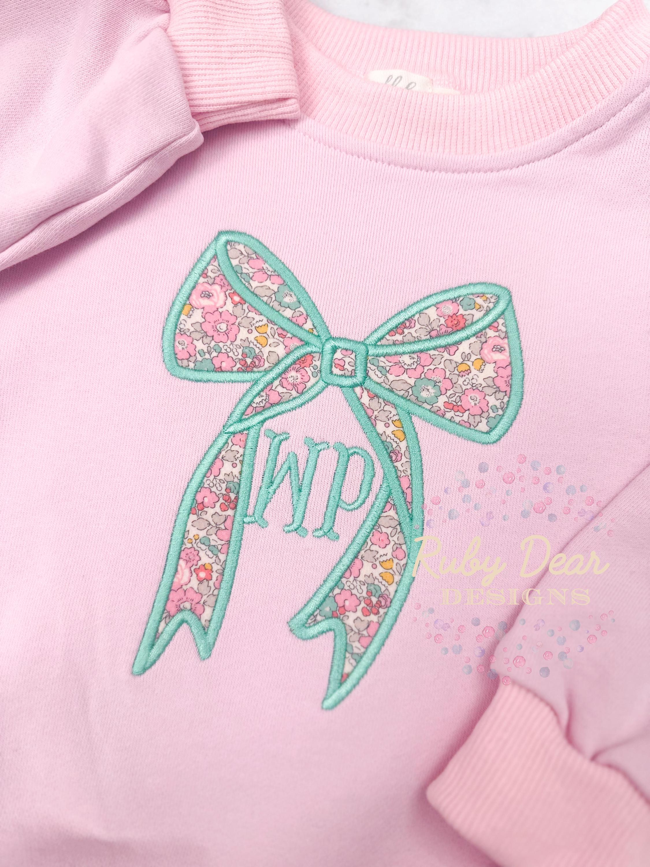 Long Bow Satin Applique Stitch Machine Embroidery Design