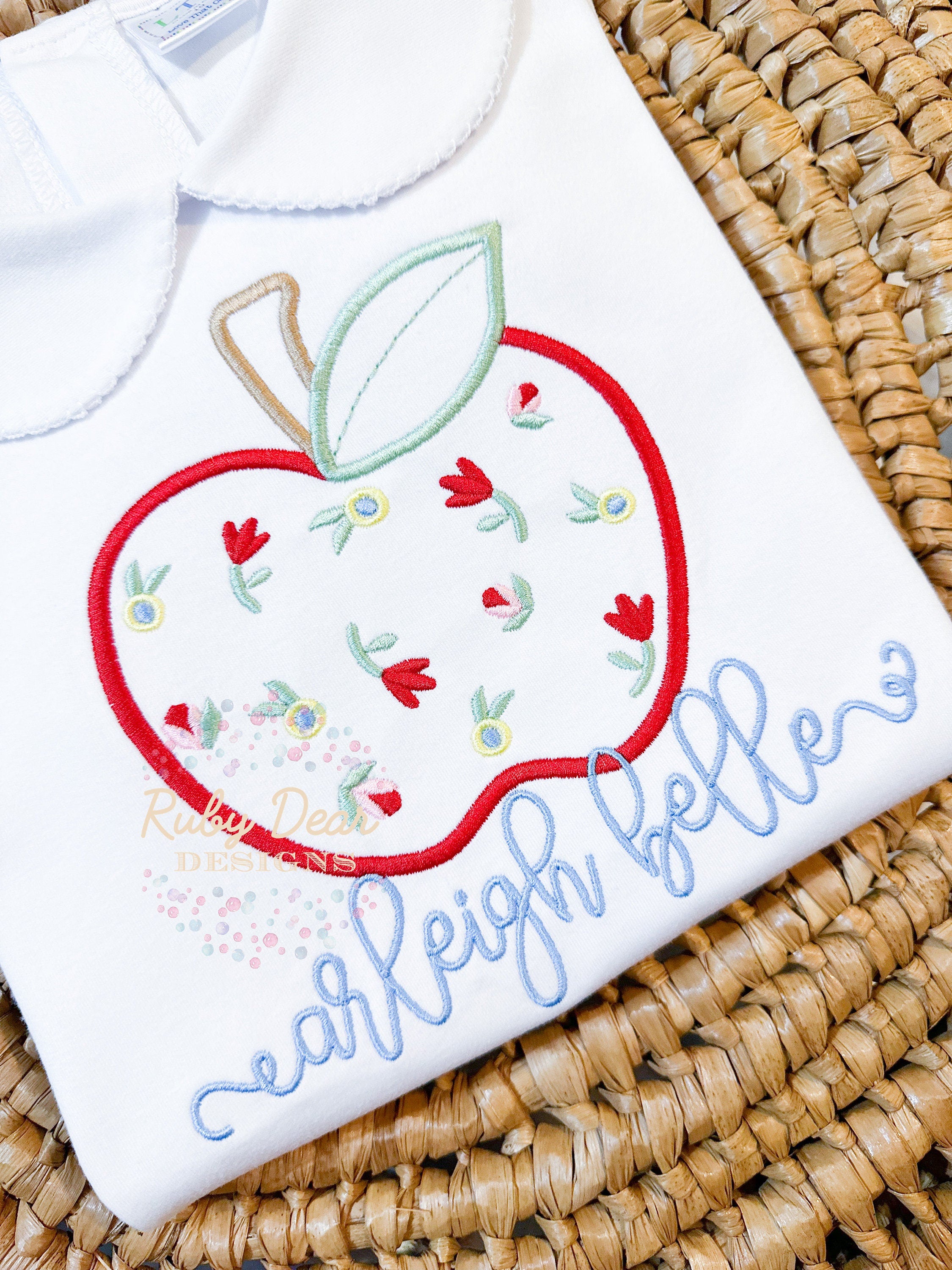 Apple with Florals Heirloom Satin Machine Embroidery Design