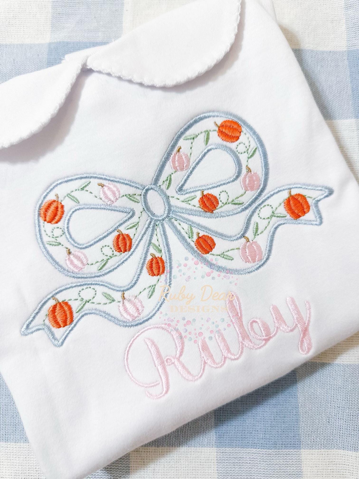 Pumpkin Vine Bow Satin Outline Machine Embroidery Design