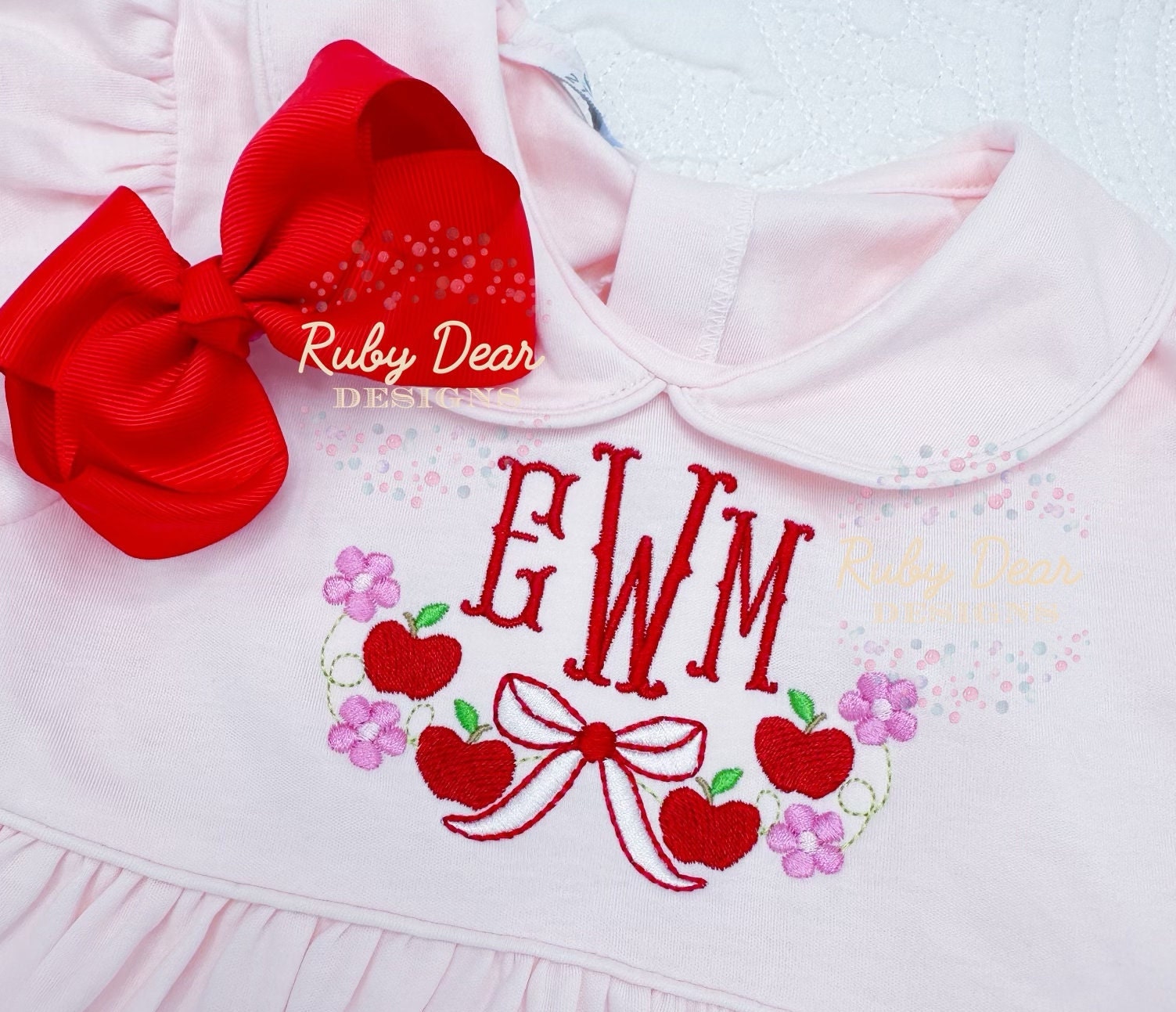 Apple and Florals Satin and Fill Stitch Machine Embroidery Design