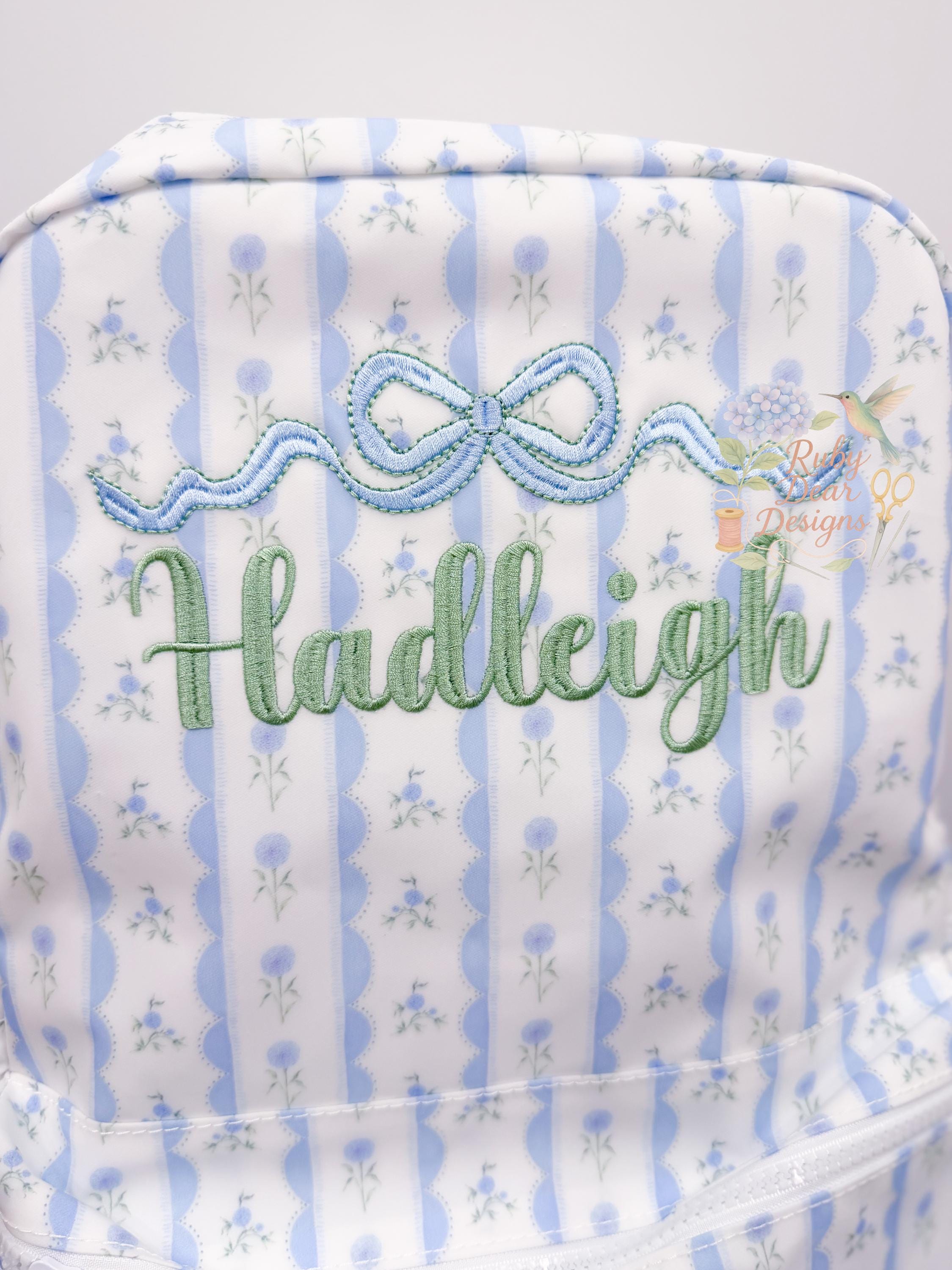 Flowy Long Bow Satin with Bean Outline Stitch Heirloom Machine Embroidery Design