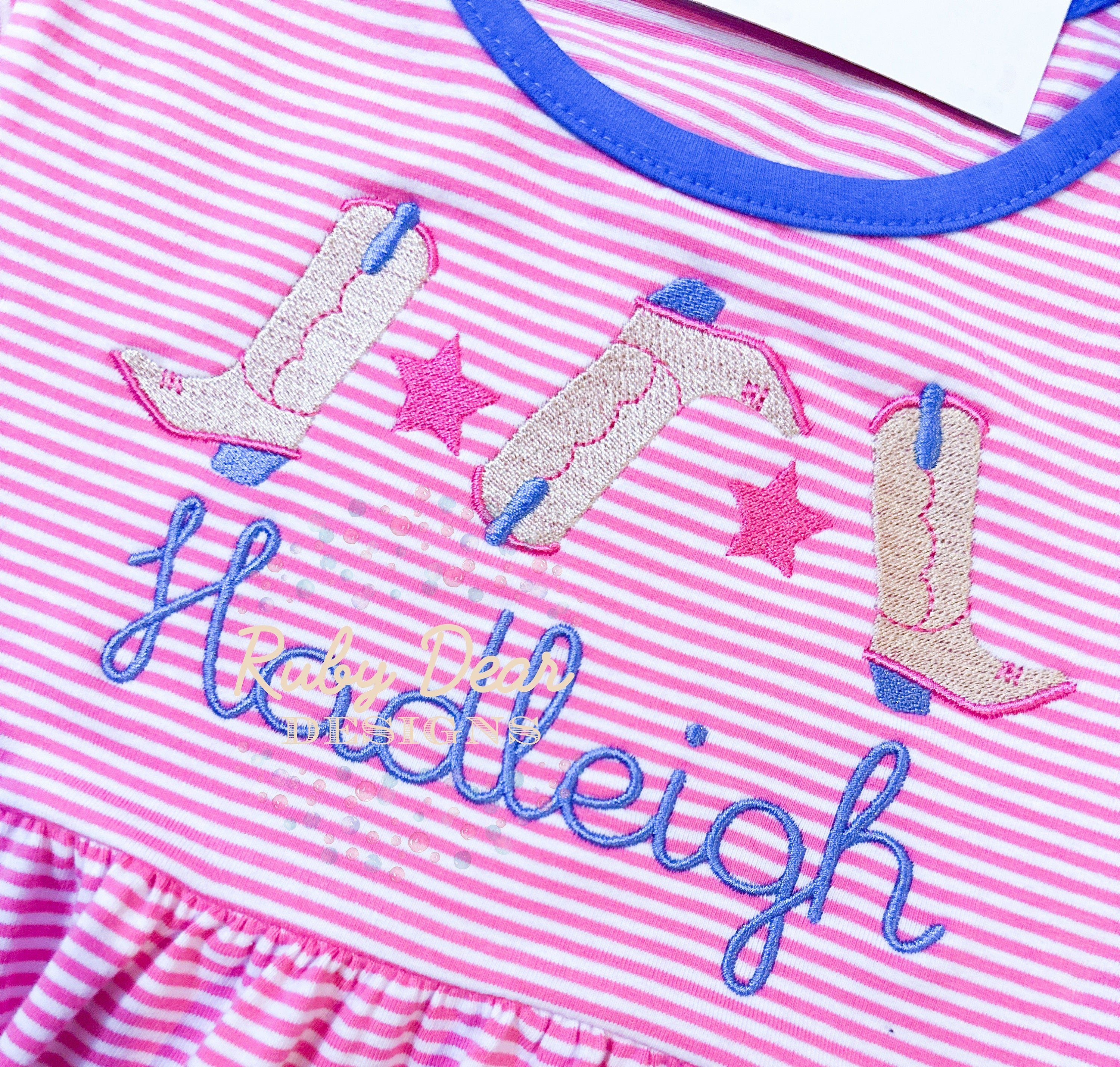 Cowgirl Boots and Stars Row Fill and Satin Stitch Machine Embroidery Design