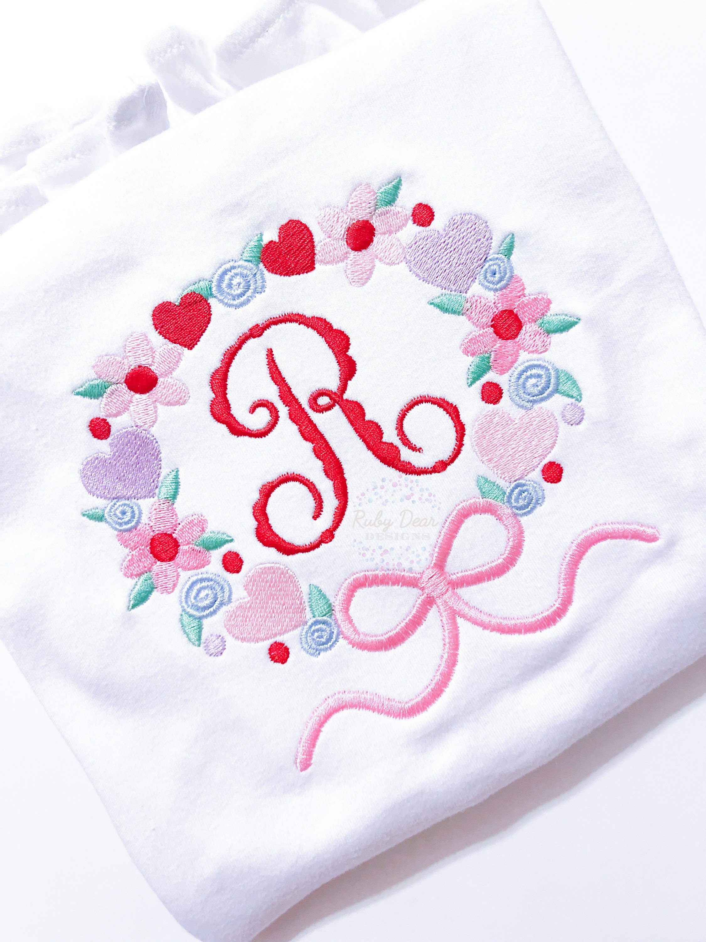 Valentines Floral Wreath Machine Embroidery Design