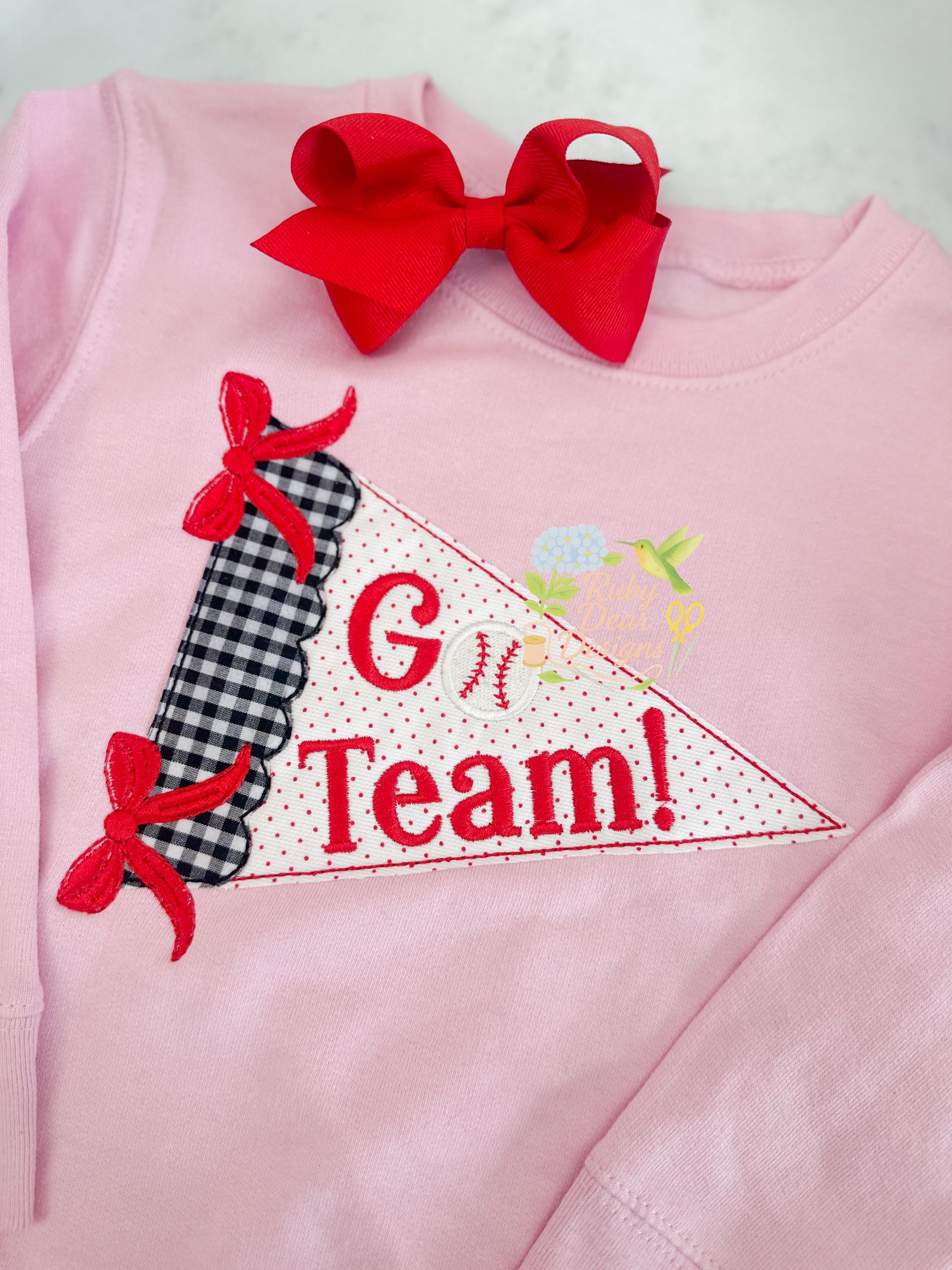 Sports Team Spirit Scallop Pennant with Bows Stitch Appliqué Machine Embroidery Design