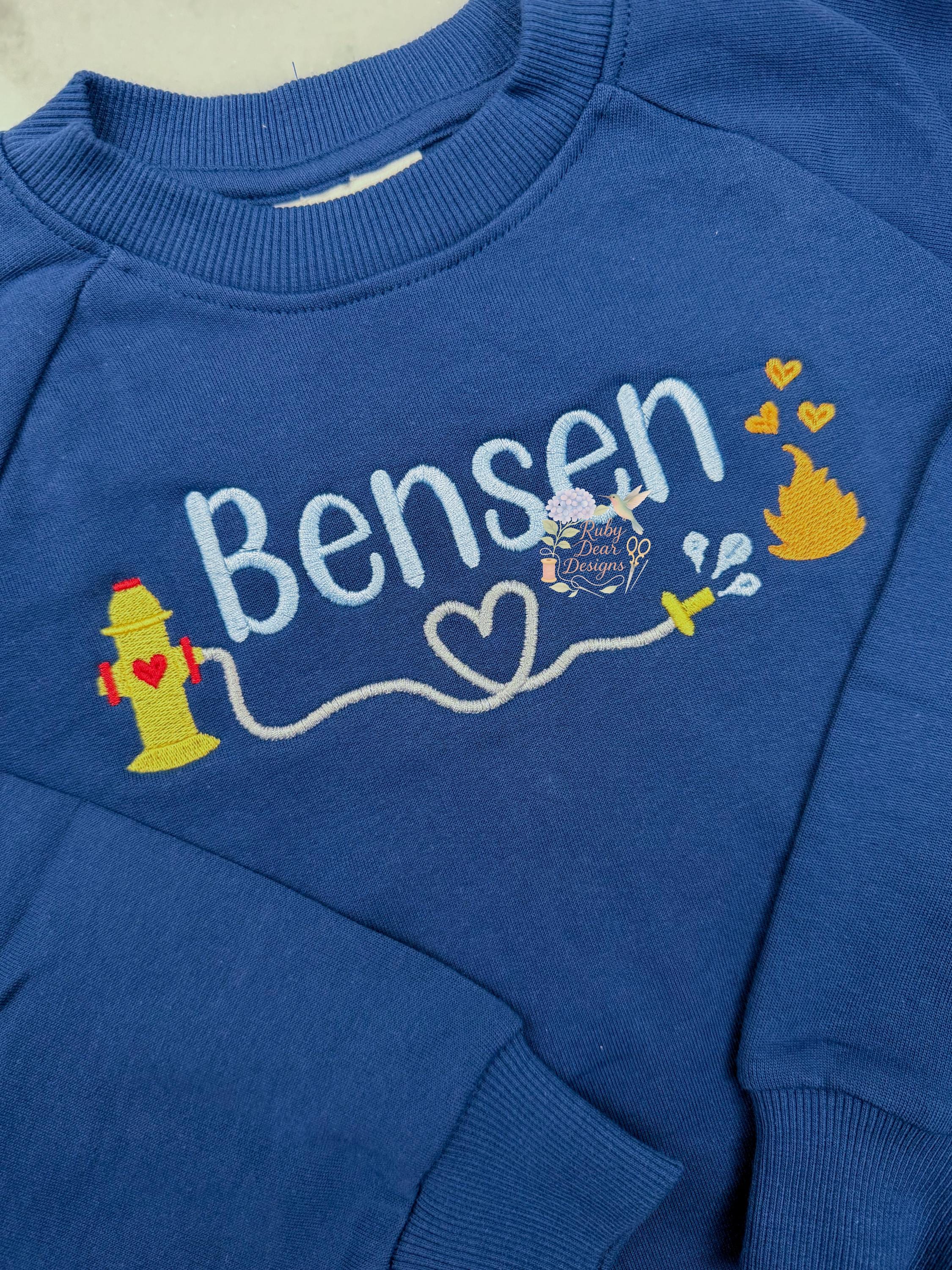 Valentine's Day Fire Hose Firefighter Satin and Fill Stitch Machine Embroidery Design