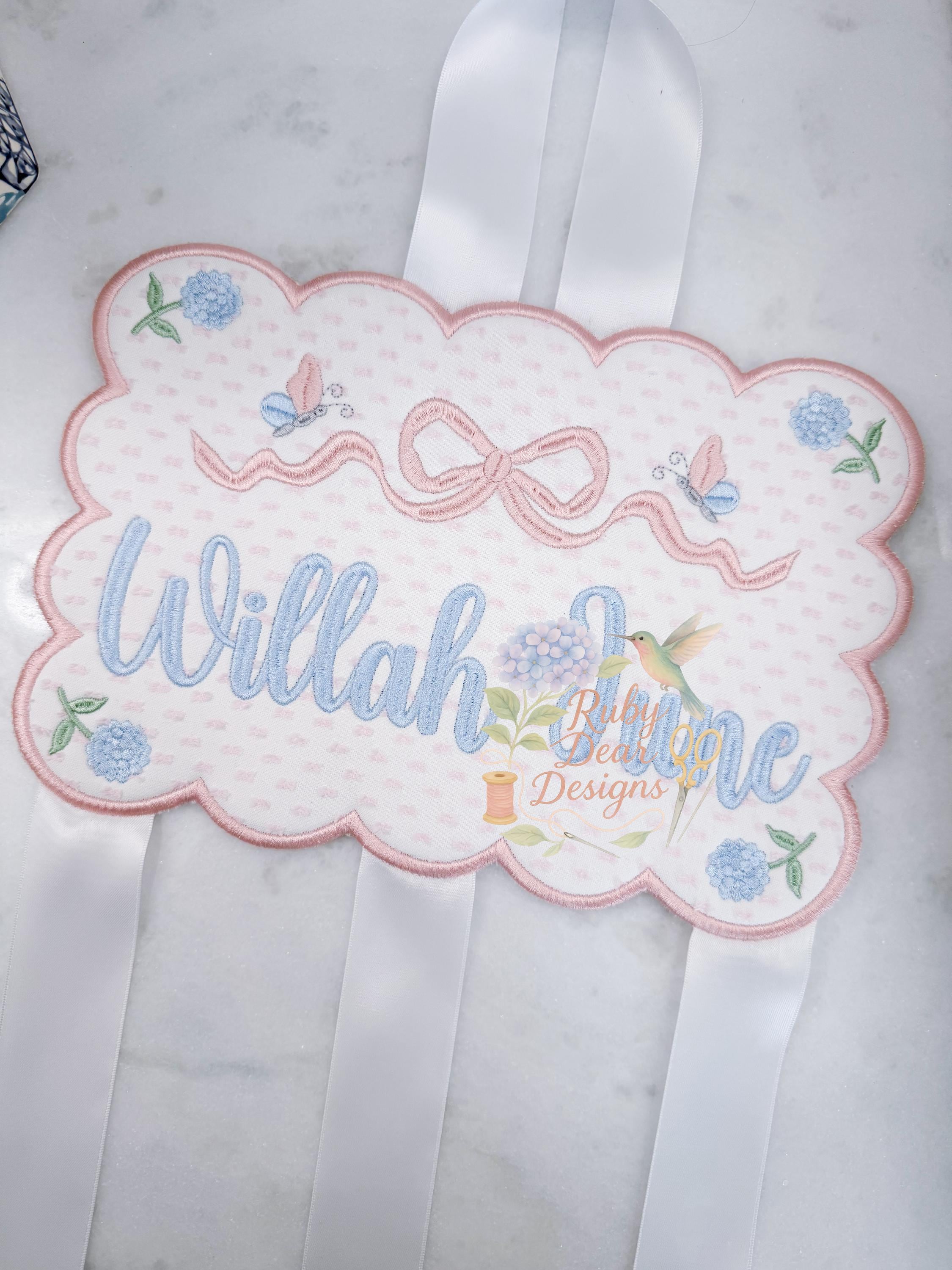 Bow Holder Scallop In The Hoop Satin Stitch with Instructions Machine Embroidery Design