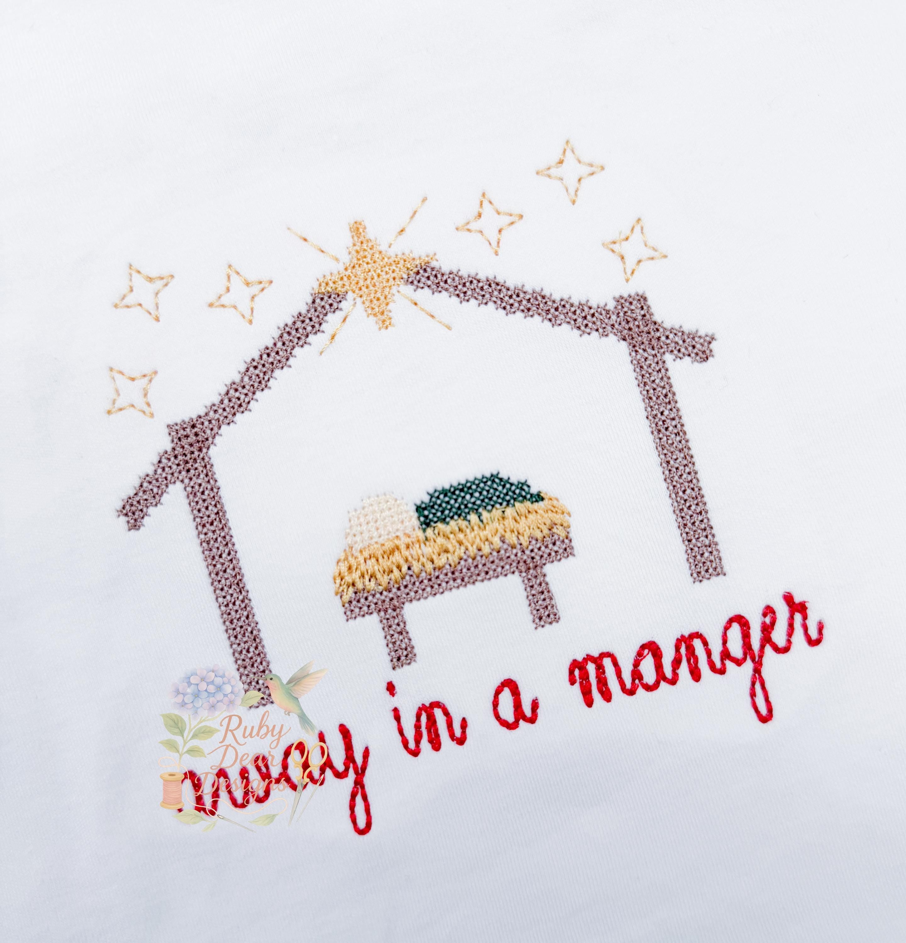 Nativity Christmas Manger with Star Cross Stitch Machine Embroidery Design