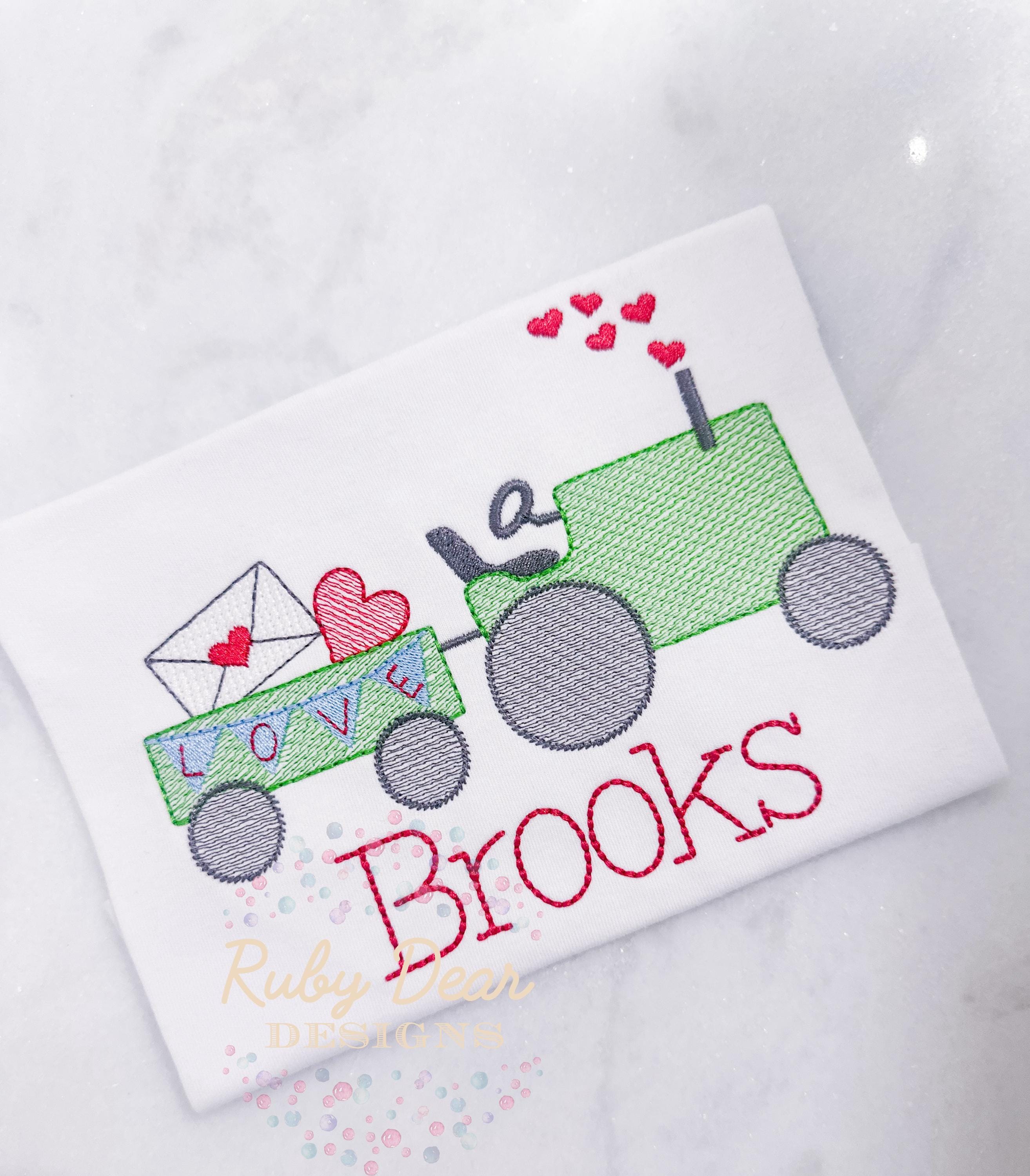 Valentine Boy Tractor Sketch Stitch Machine Embroidery Design