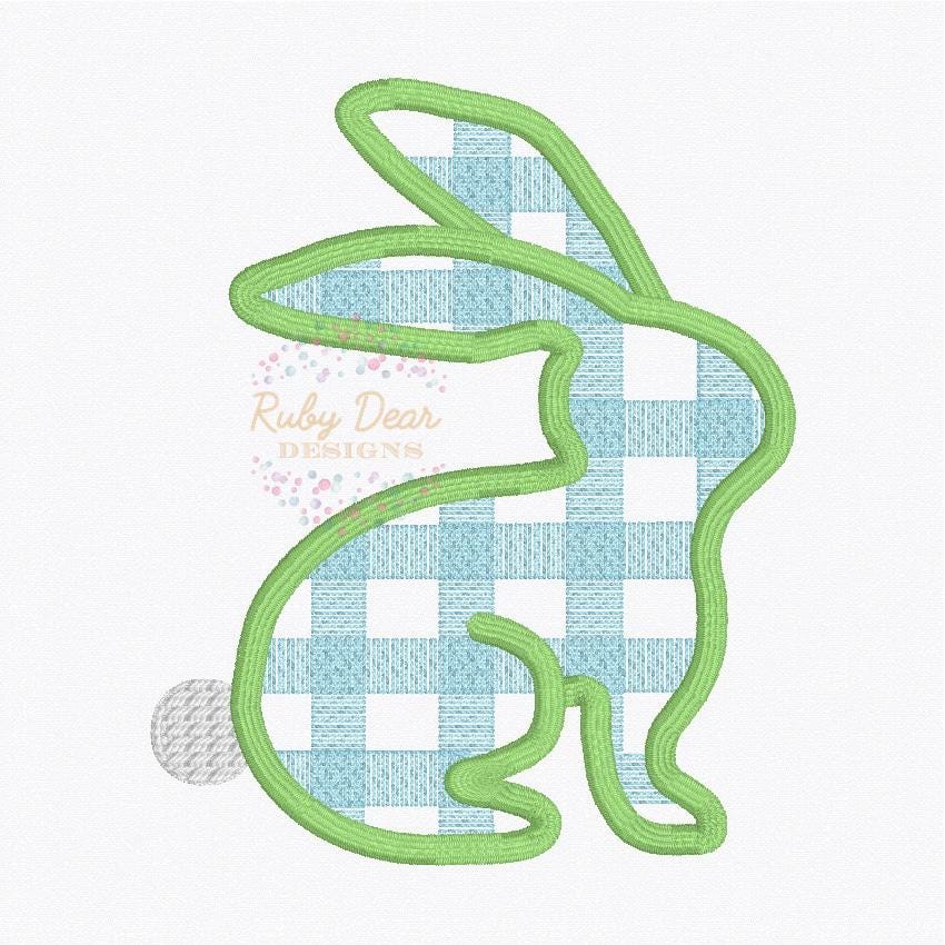 Bunny Boy Gingham Sketch with Satin Outline Machine Embroidery Design