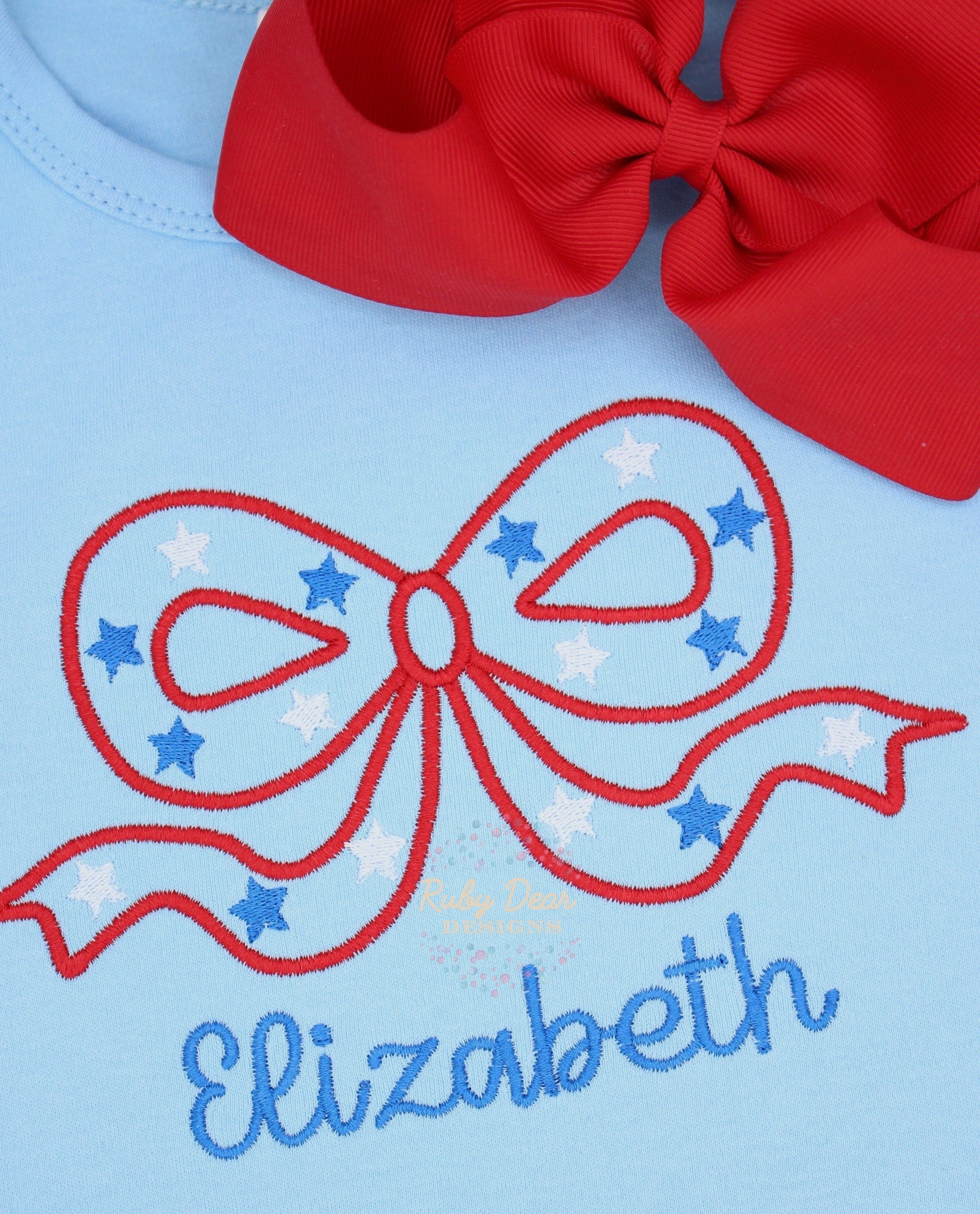 Bow with Stars Satin Outline Machine Embroidery Design
