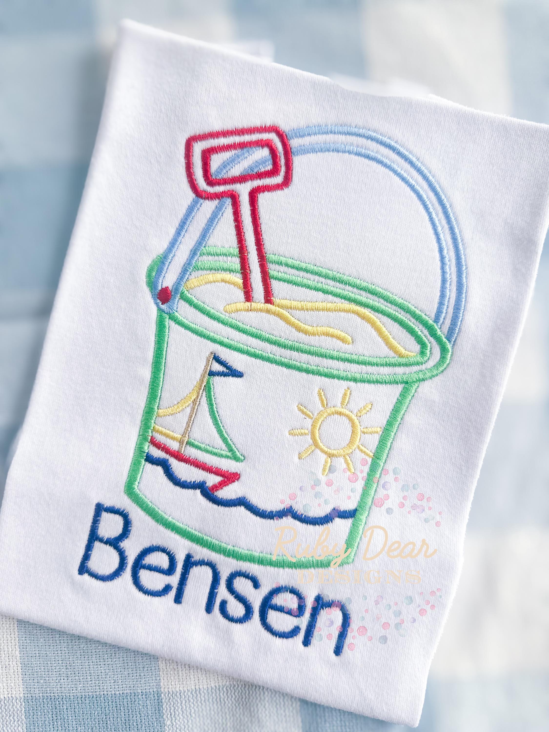 Beach Sand Bucket Boy Satin Outline Stitch Machine Embroidery Design
