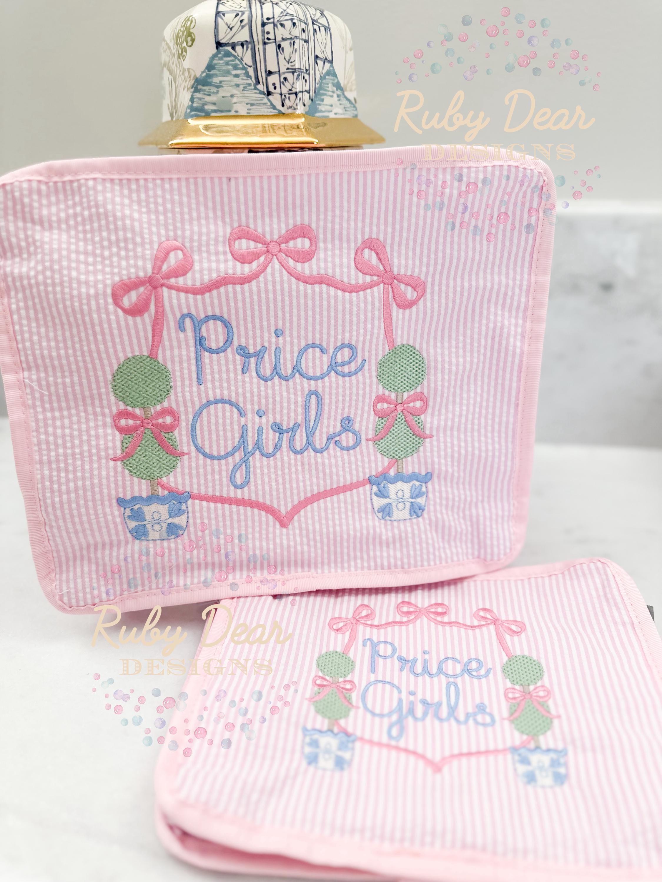 Bows and Chinoiserie Topiaries Classic Southern Grandmillineal Satin and Oil Stitch Machine Embroidery Design