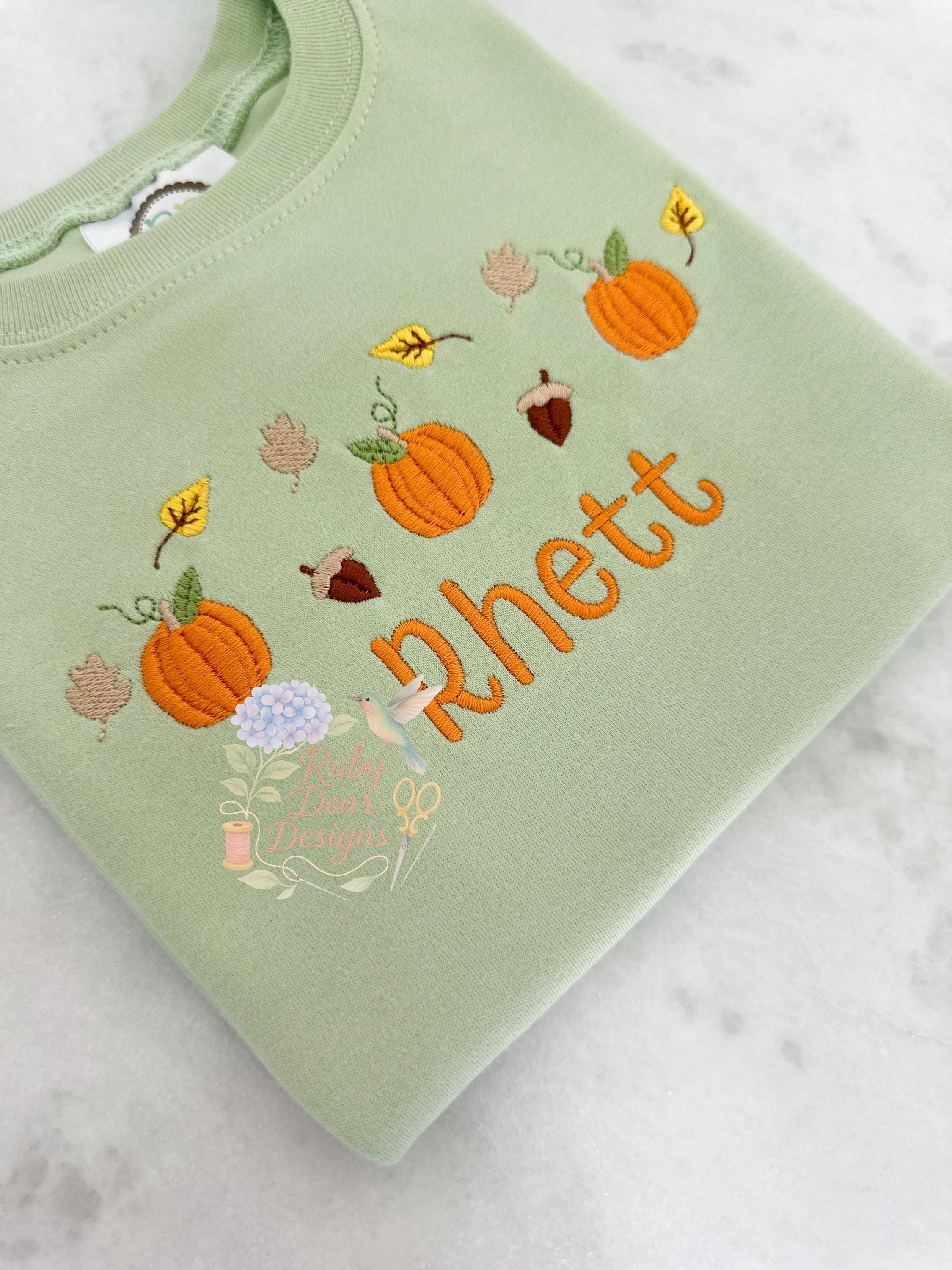 Pumpkins Leaves and Acorns Row Satin and Fill Stitch Machine Embroidery Design