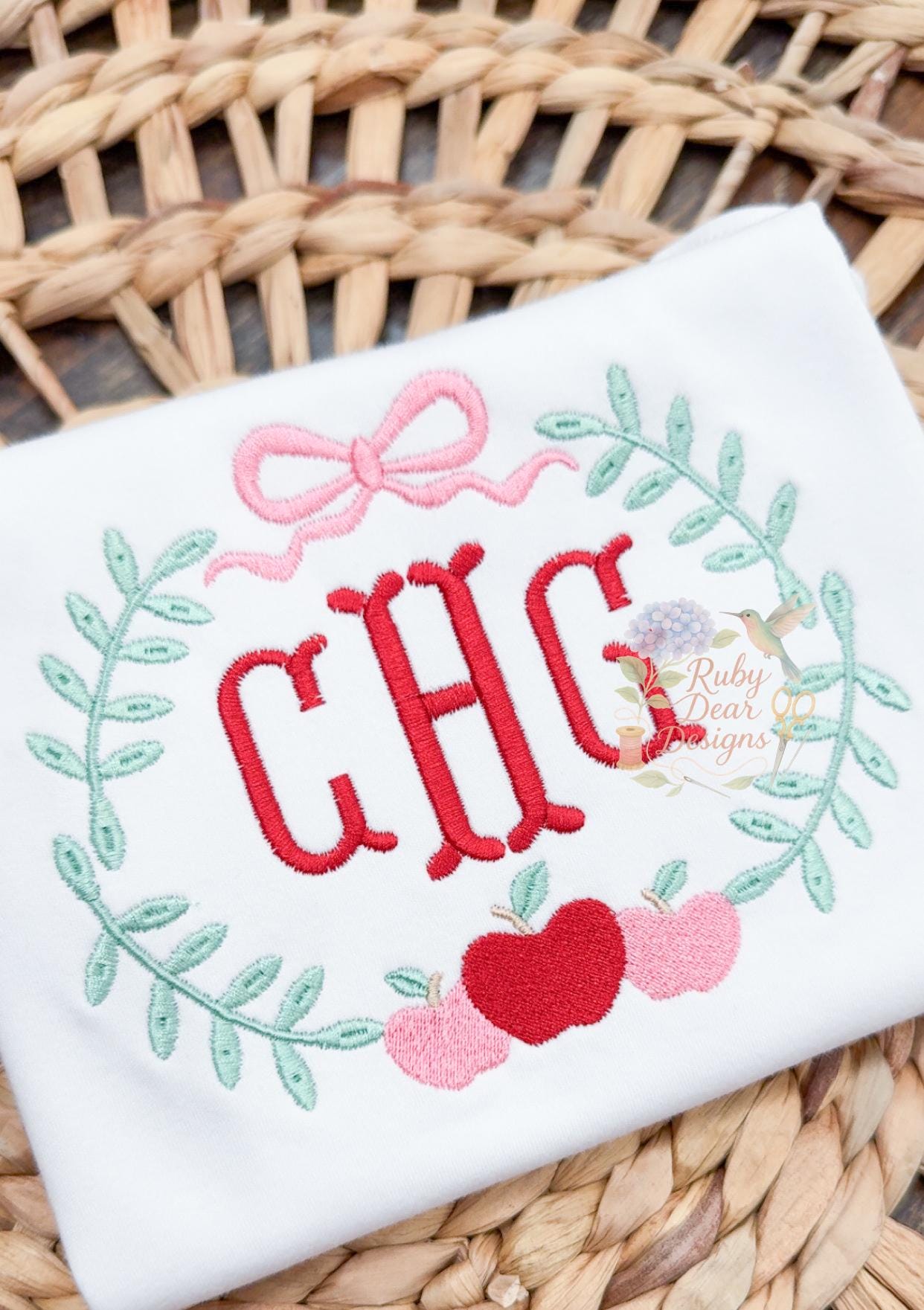 Apple Laurel Frame Satin and Fill Stitch Machine Embroidery Design