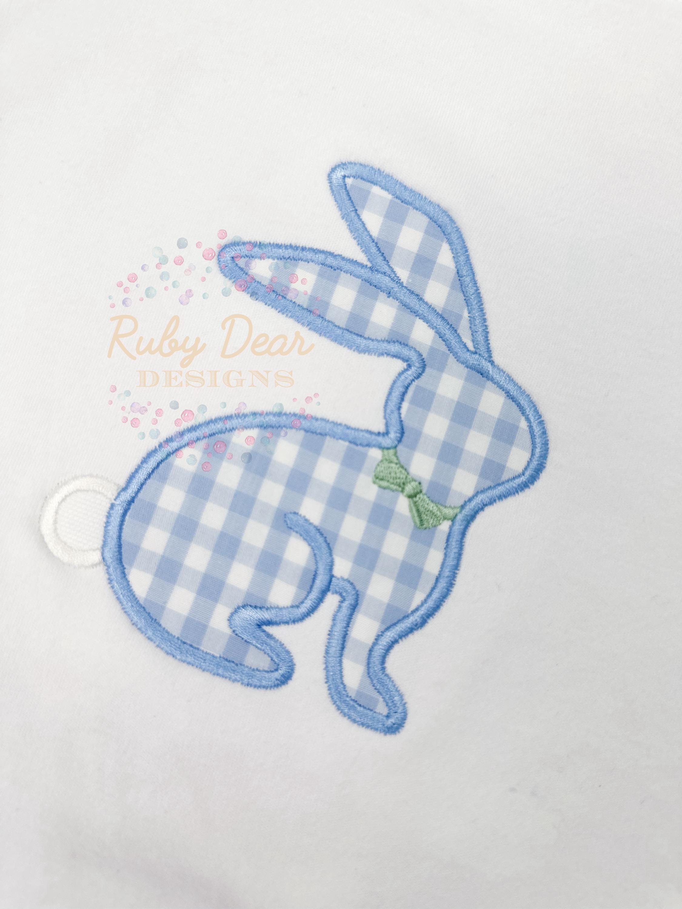 Bunny Boy Sitting with Bow Tie Satin Appliqué Machine Embroidery Design