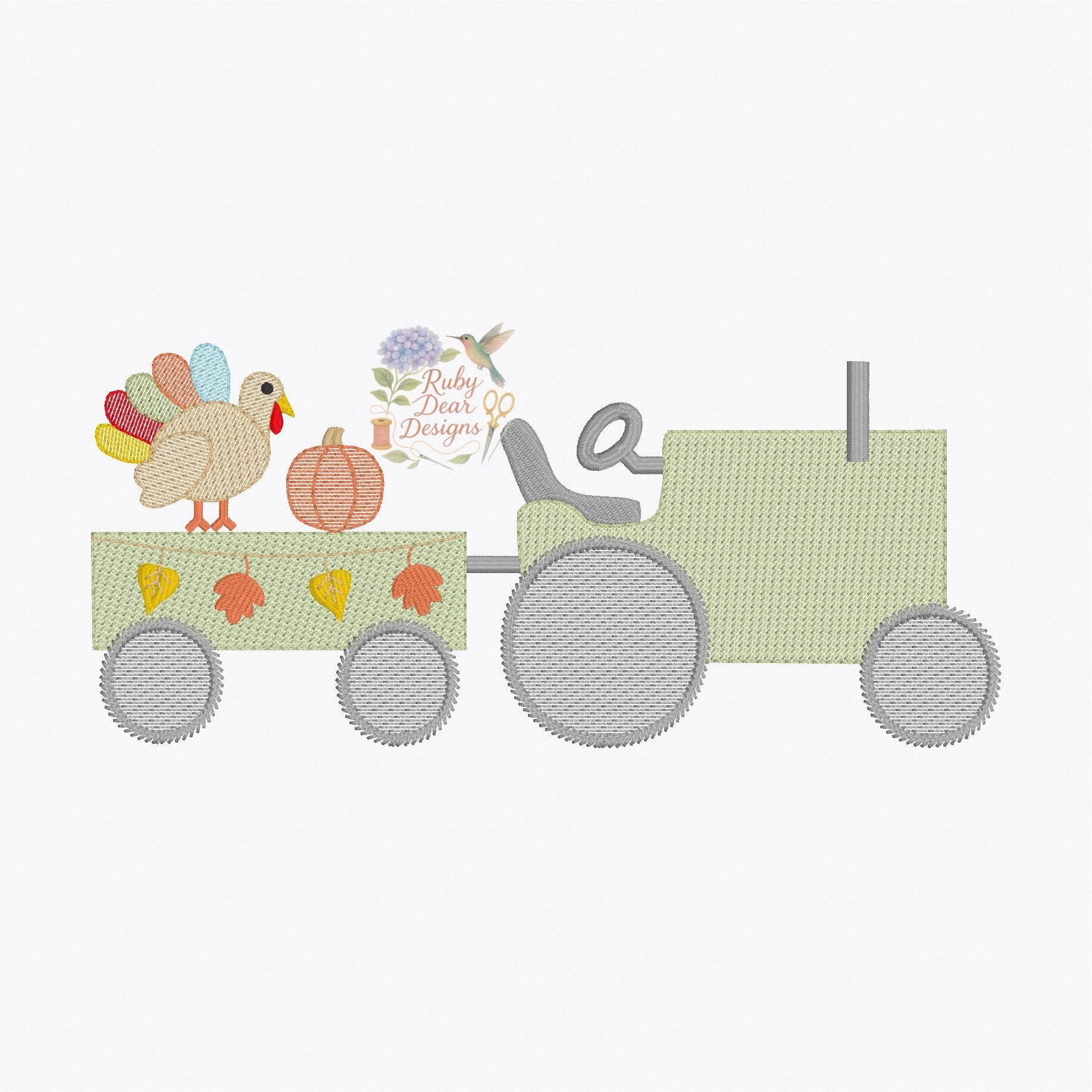 Turkey Tractor Thanksgiving Sketch Stitch Machine Embroidery Design
