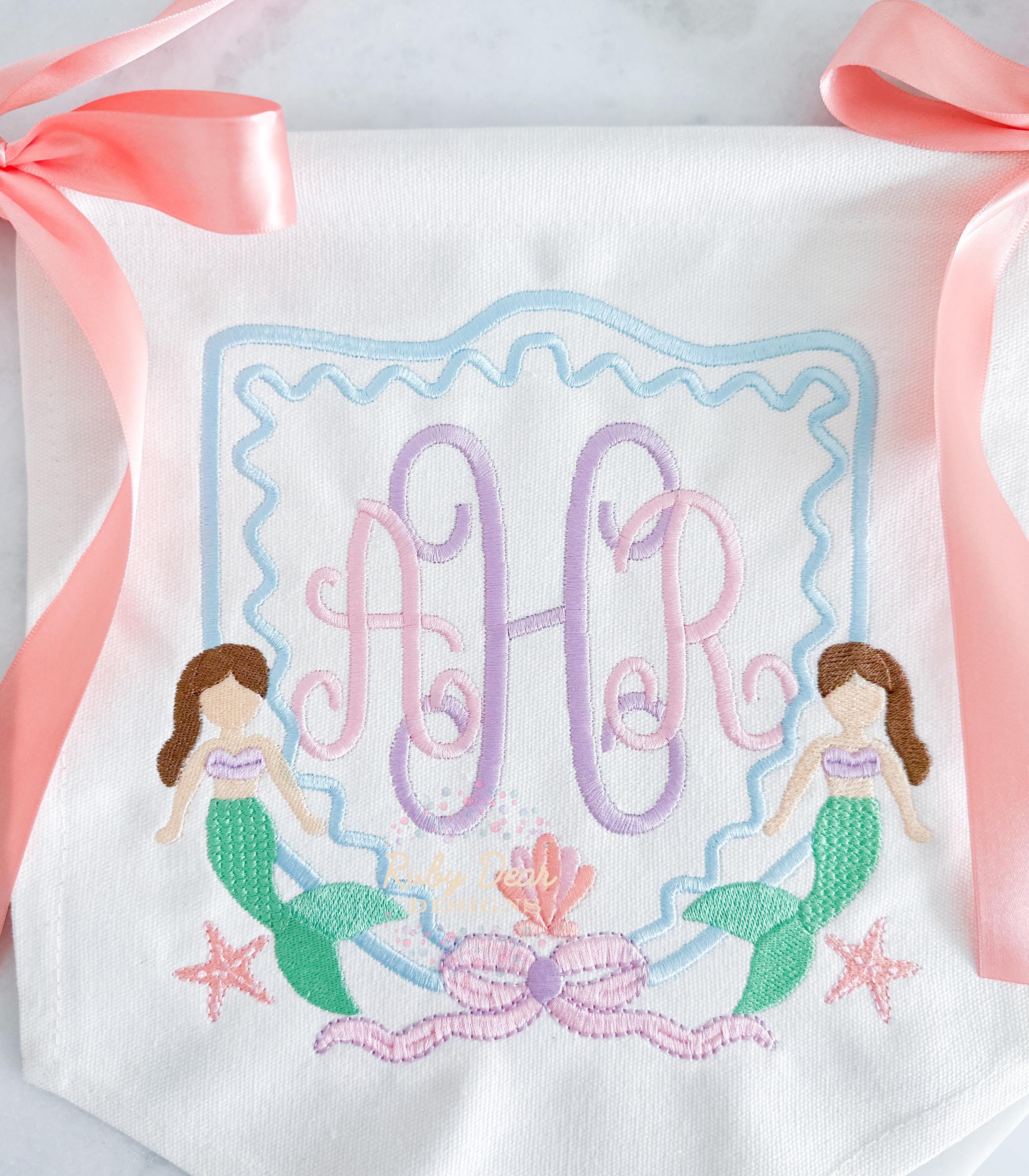Mermaid Girl Crest Satin and Fill Stitch Machine Embroidery Design