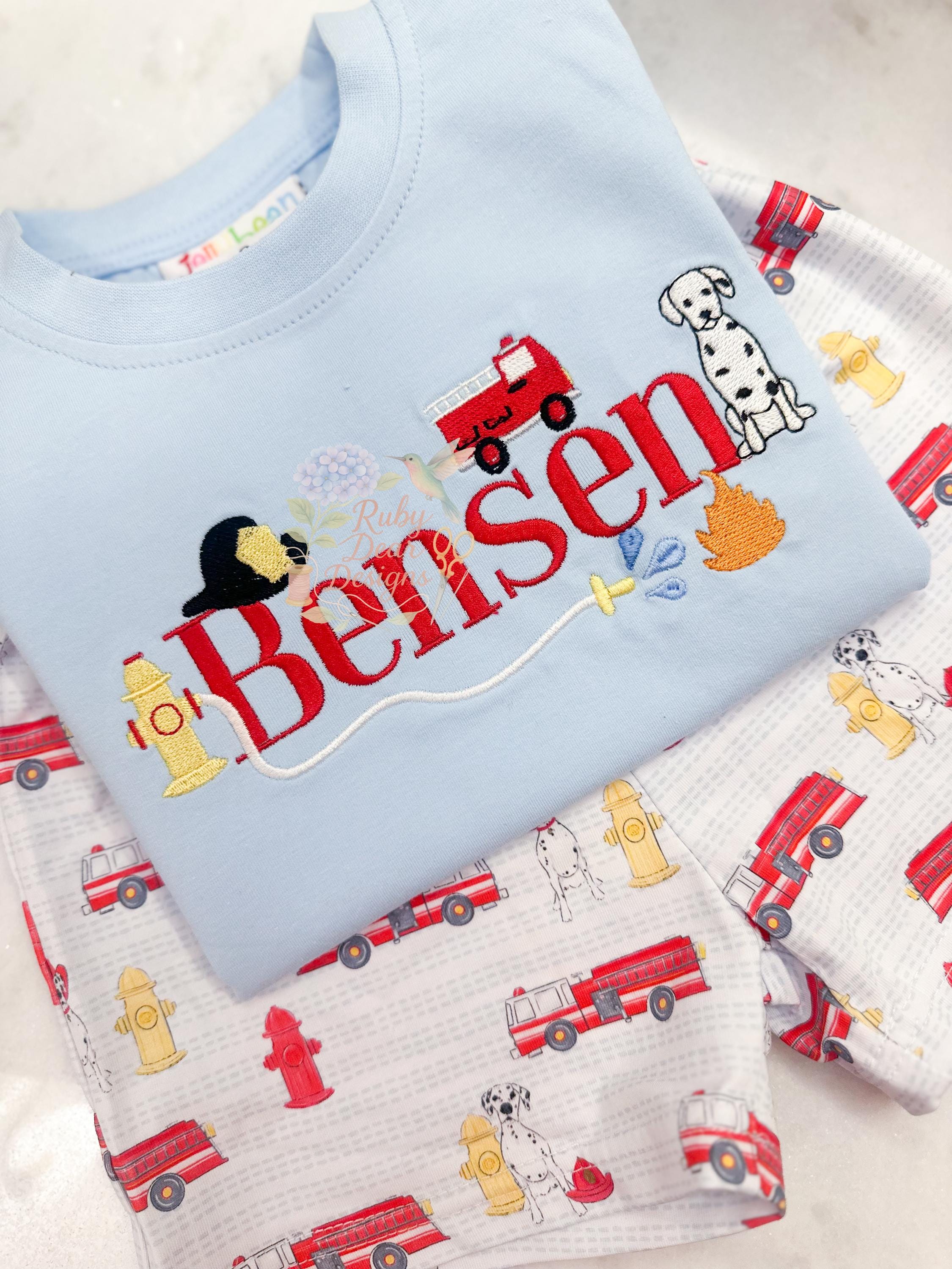 Build Your Own Fire Department Set of 6 Satin Fill and Bean Stitch Machine Embroidery Design *Font is NOT included!*