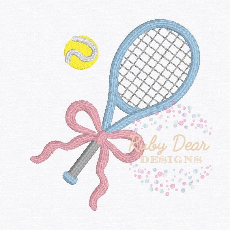 Tennis Racket and Ball with Bow Mini Satin Fill and Bean Stitch Machine Embroidery Design
