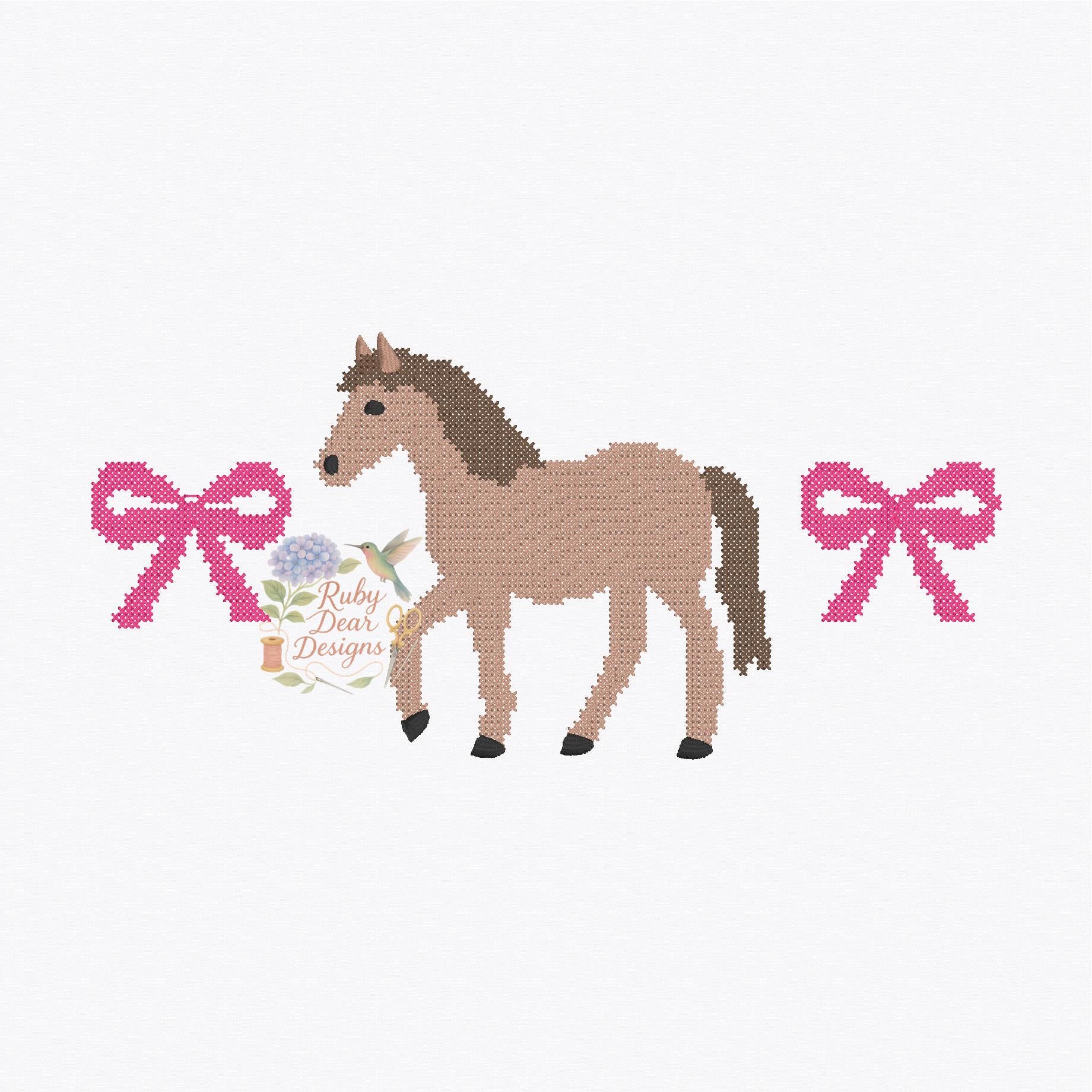 Horse and Mini Bows Cross Stitch Machine Embroidery Design