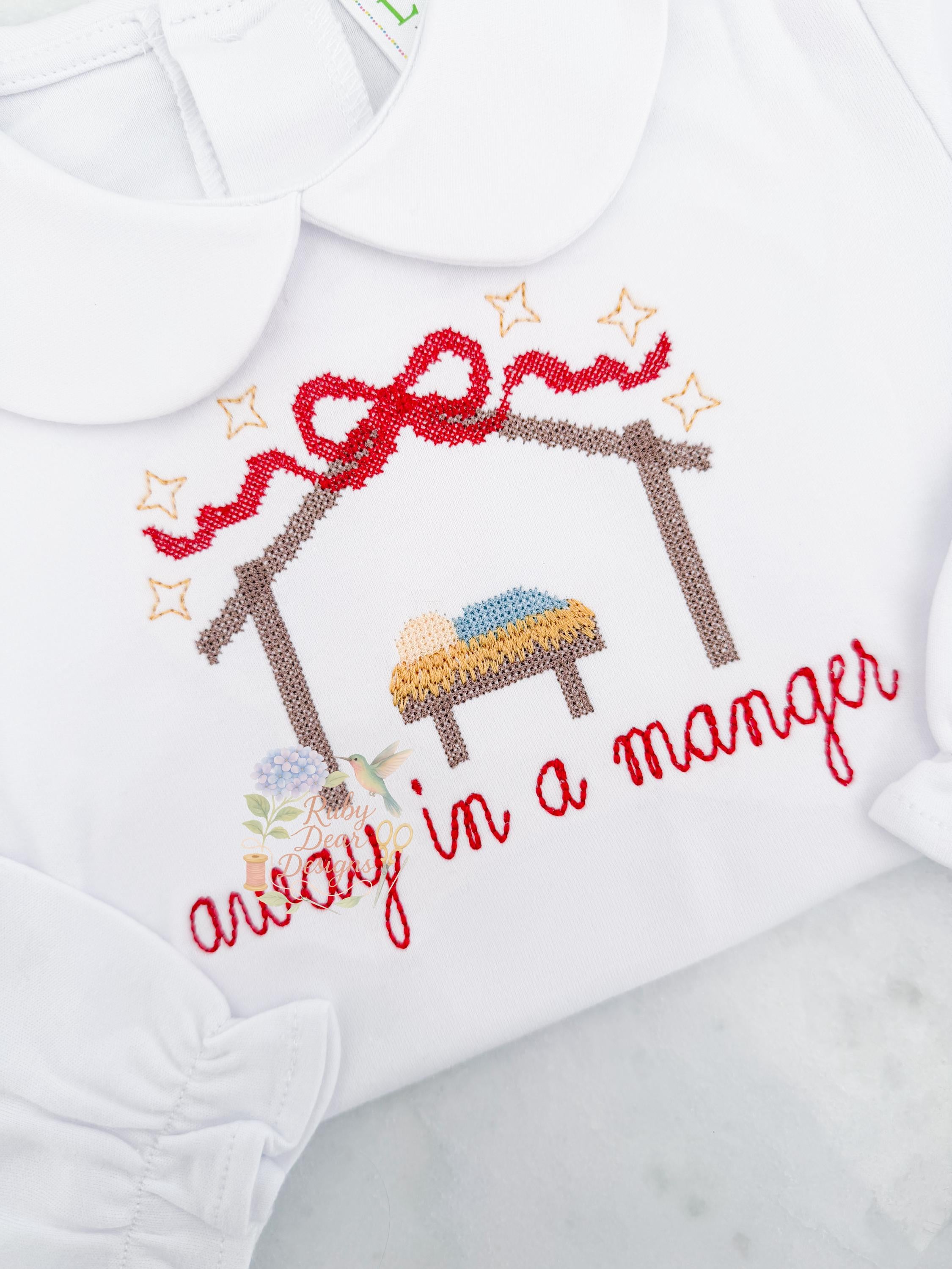 Nativity Christmas Manger with Bow Cross Stitch Machine Embroidery Design