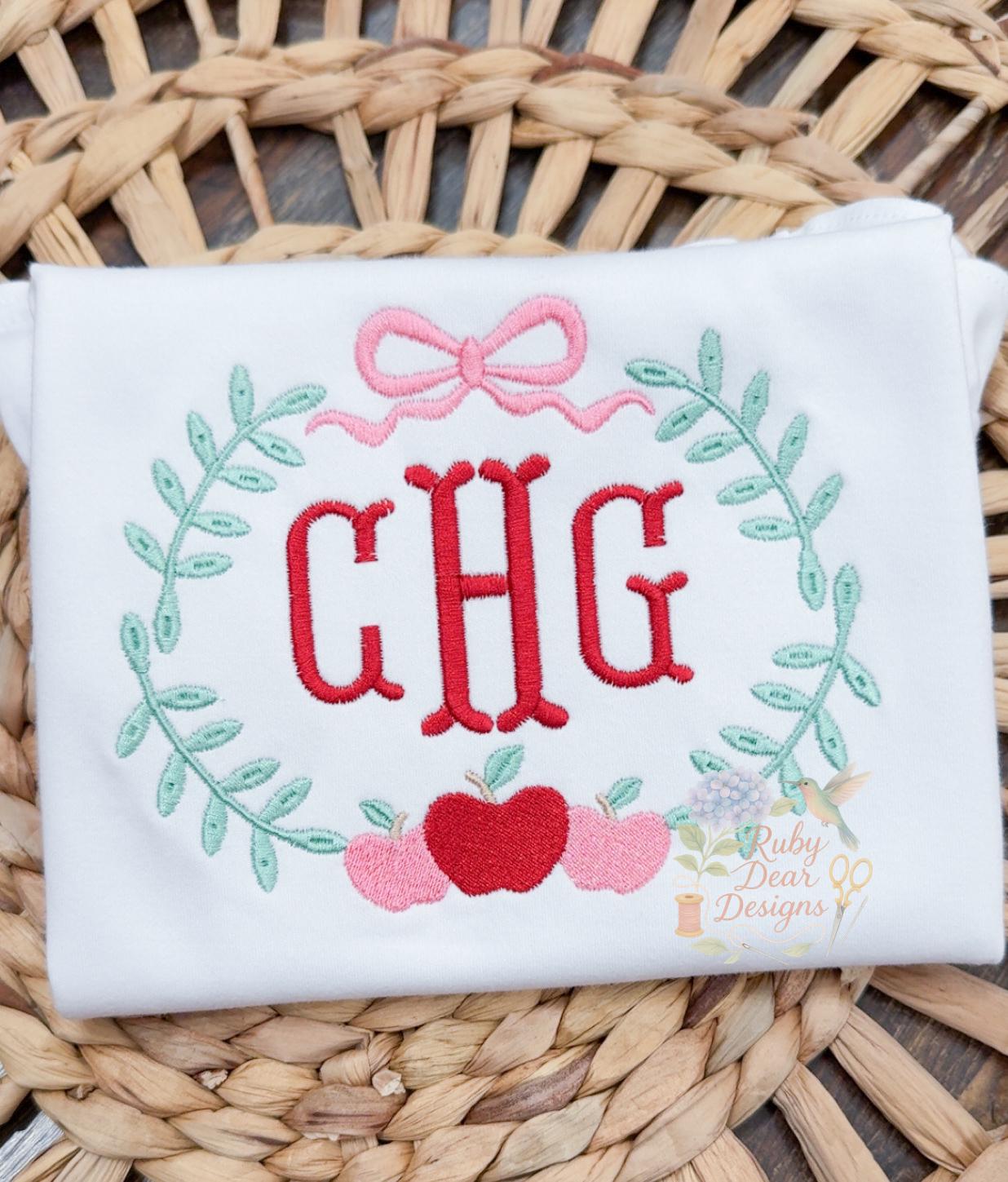 Apple Laurel Frame Satin and Fill Stitch Machine Embroidery Design