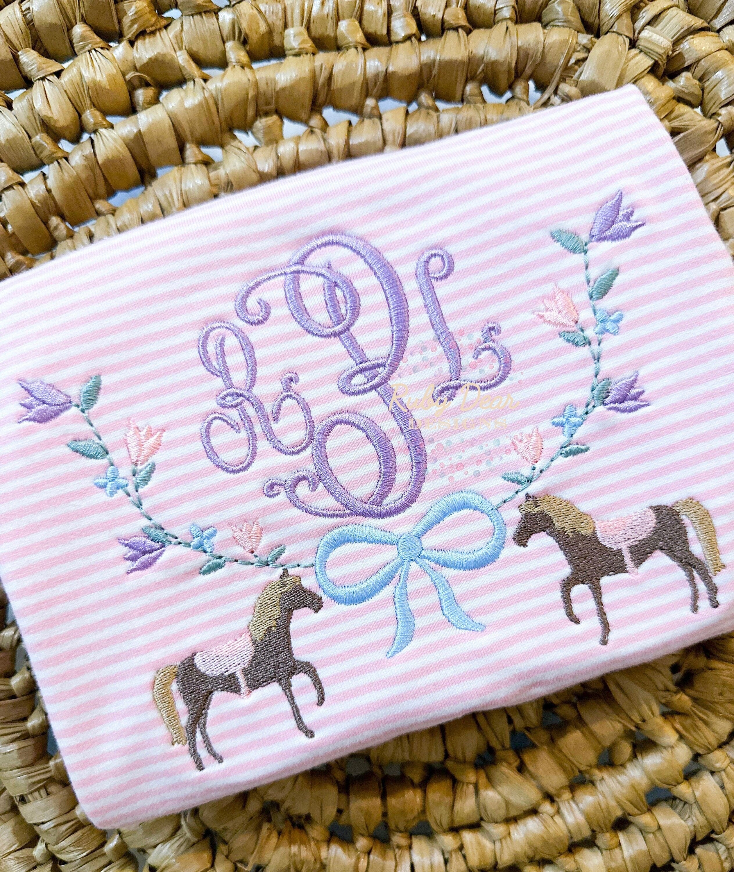 Floral Horse Frame Machine Embroidery Design