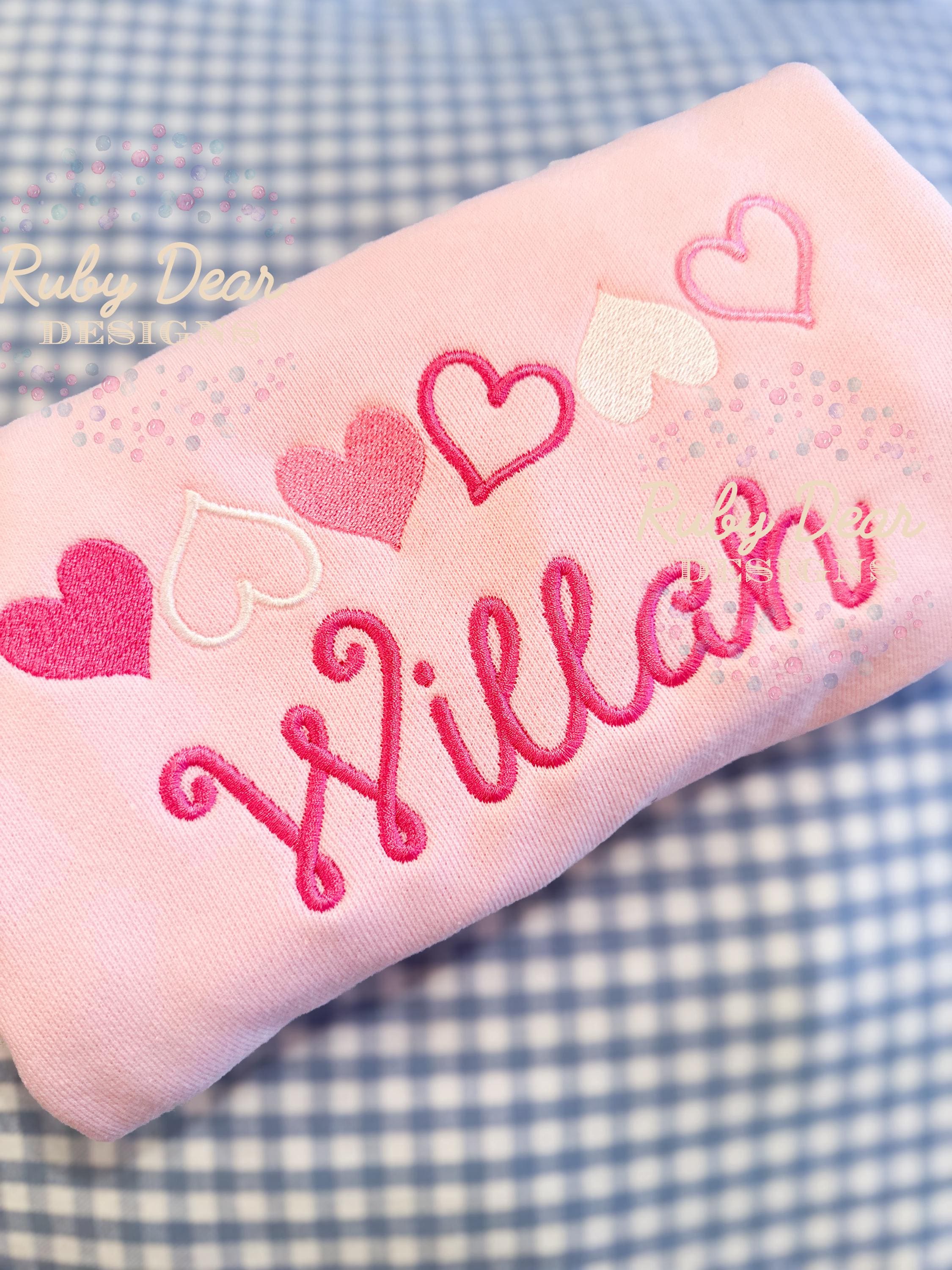 Heart Row Satin and Fill Stitch Machine Embroidery Design