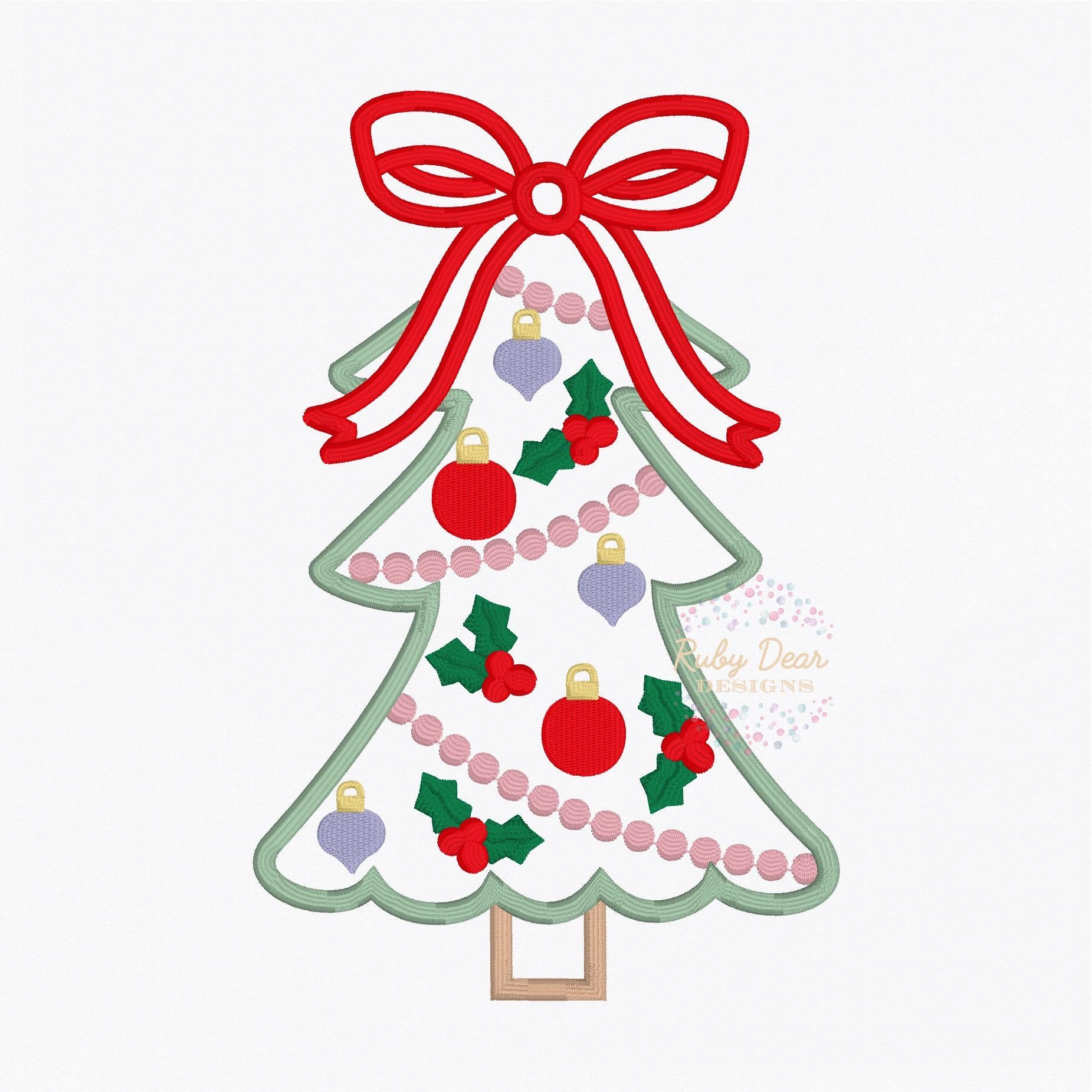 Christmas Tree Girly Satin Outline Machine Embroidery Design