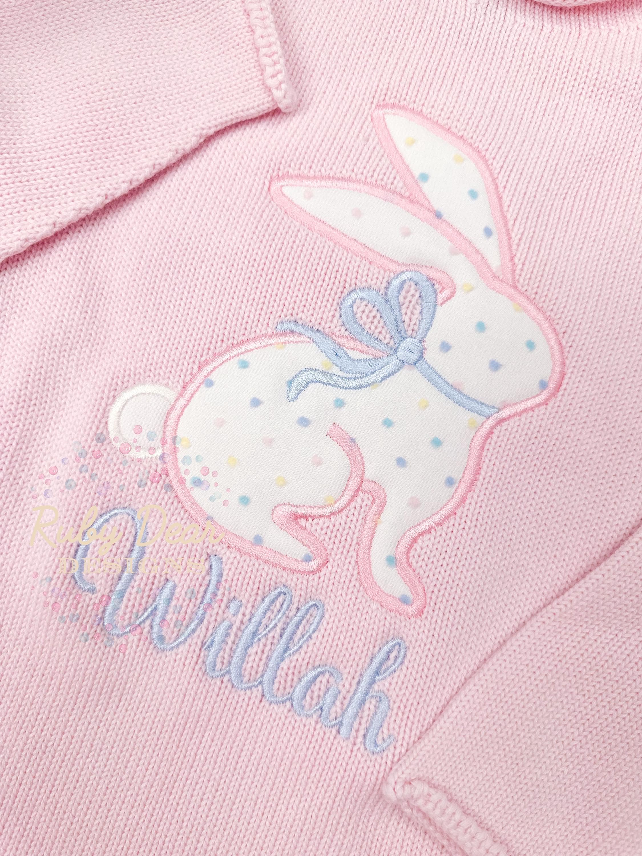 Bunny Girl Sitting with Bow Satin Appliqué Machine Embroidery Design