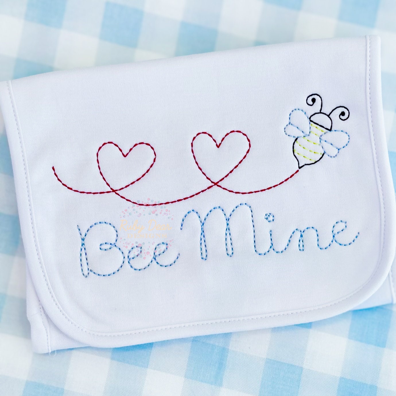 Valentine Bee Bean and Sashiko Stitch Machine Embroidery Design