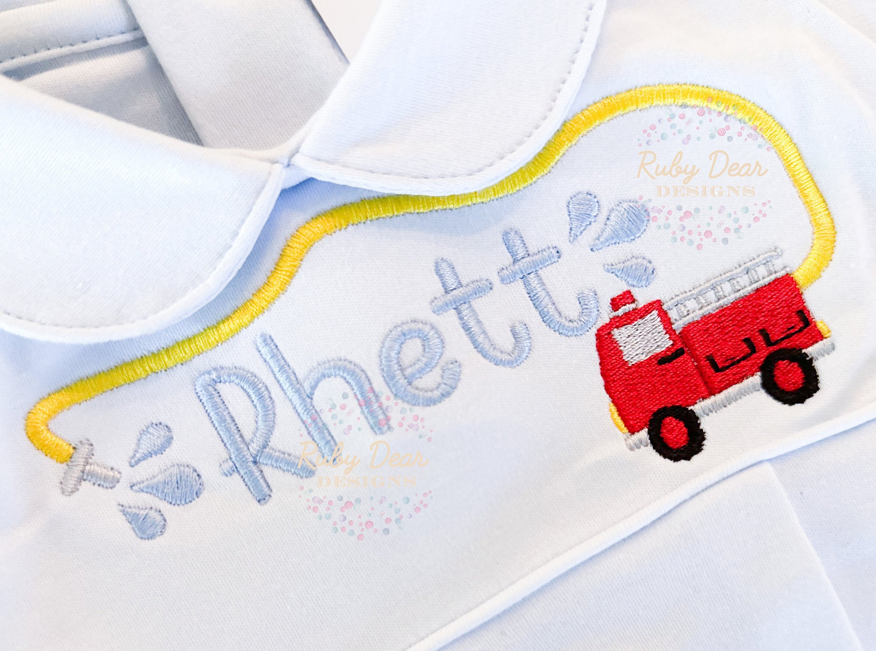 Firetruck and Hose Name Embroidery Frame Machine Embroidery Design