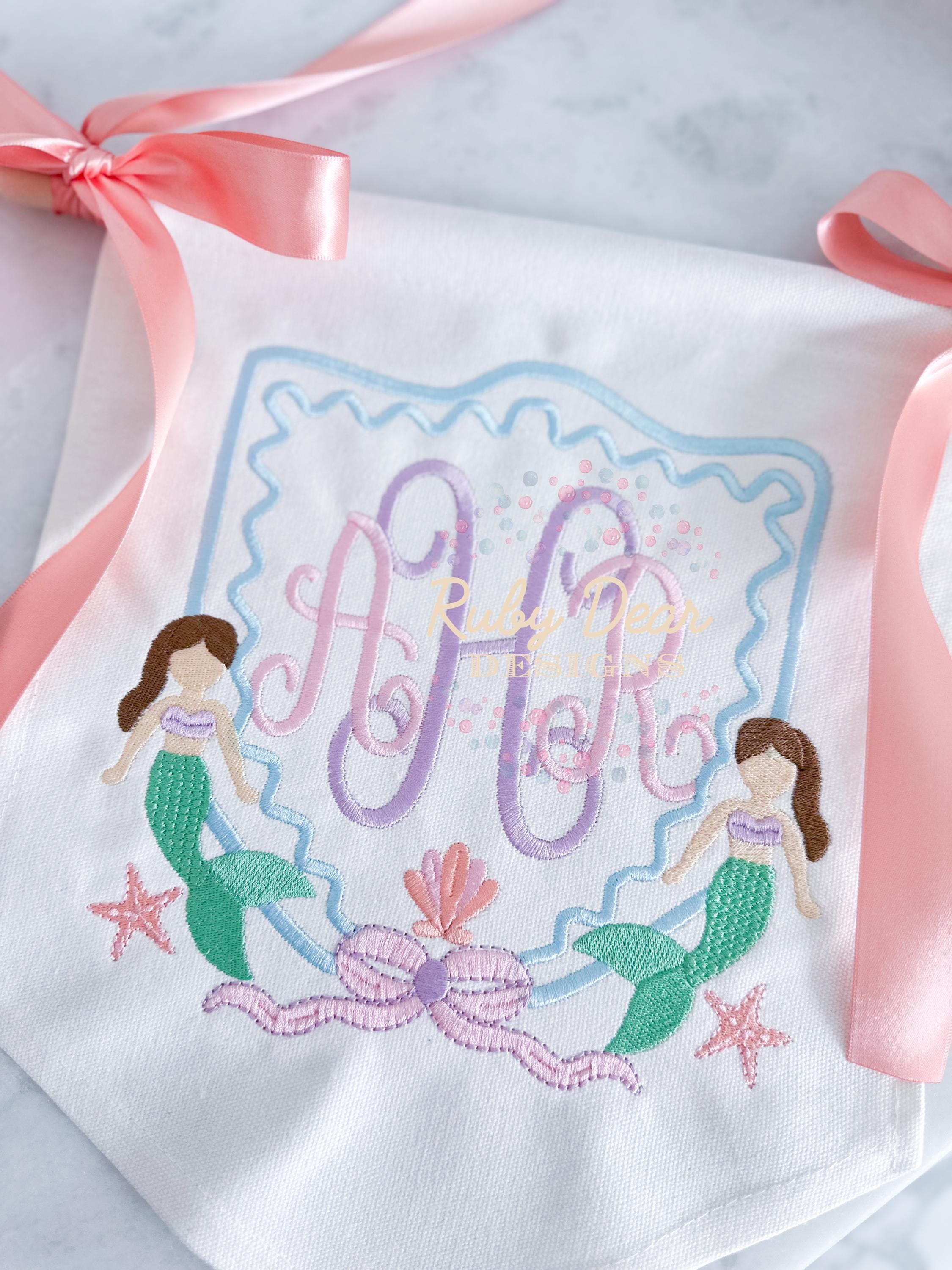 Mermaid Girl Crest Satin and Fill Stitch Machine Embroidery Design