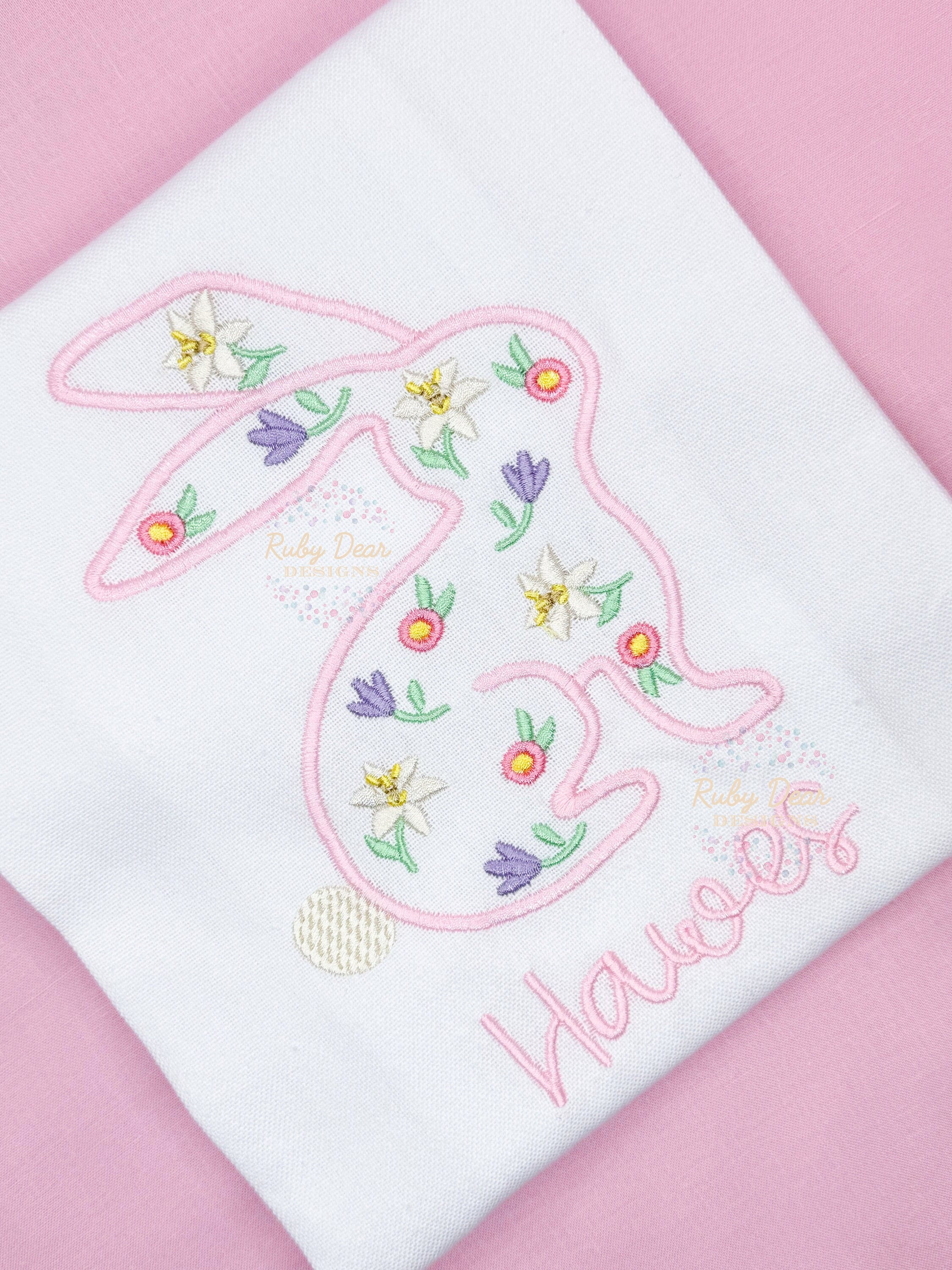 Easter Floral Bunny Satin Stitch Machine Embroidery Design